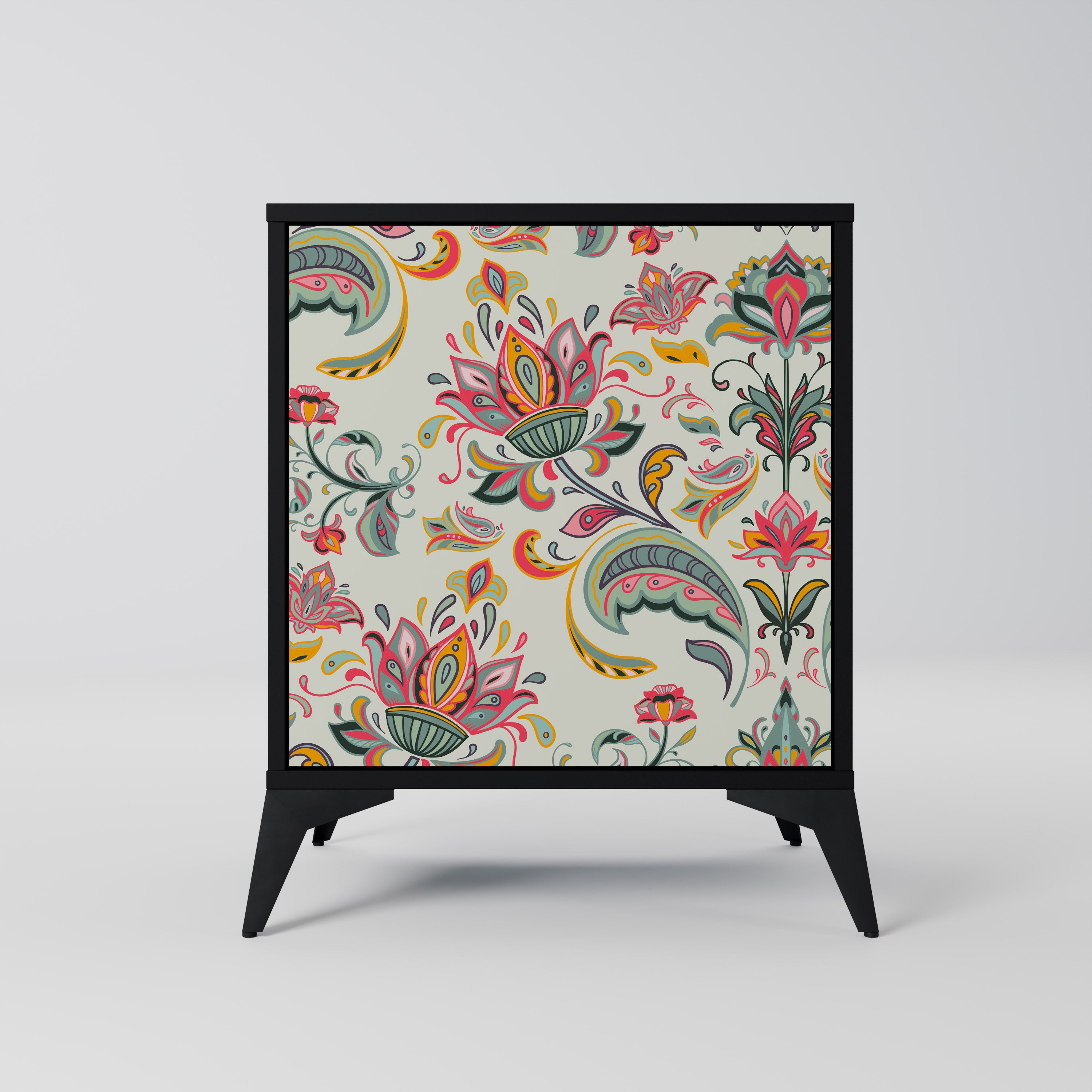 Skänk i ekologiskt folklore-stil med 1 dörr i svart finish