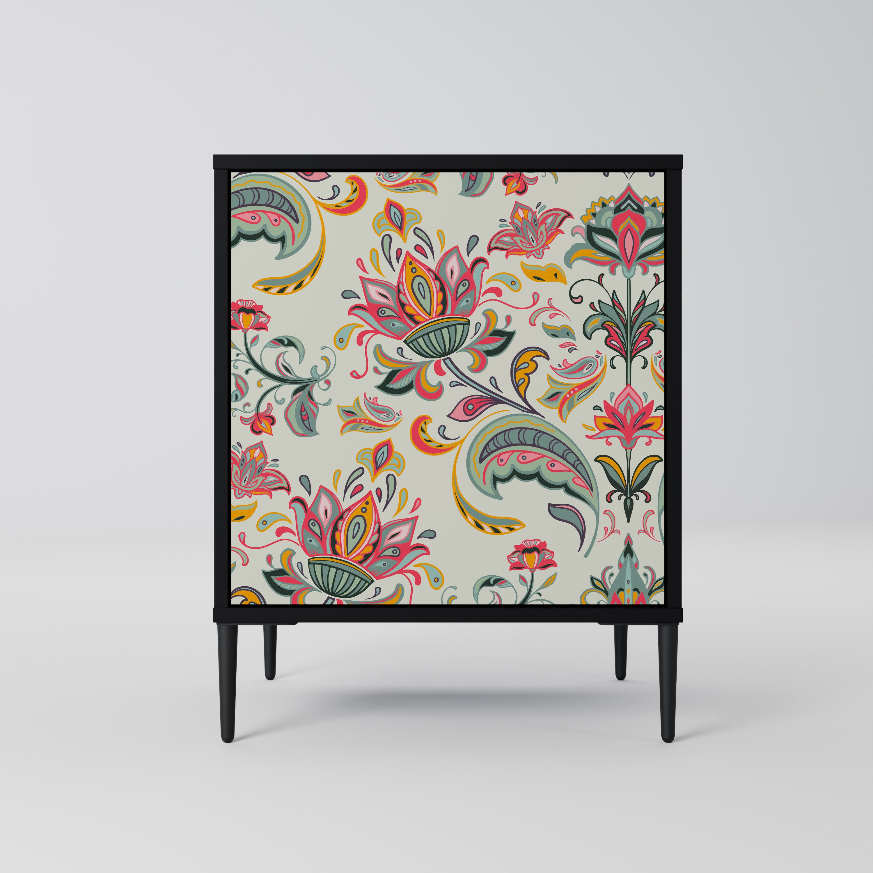 Skänk i ekologiskt folklore-stil med 1 dörr i svart finish