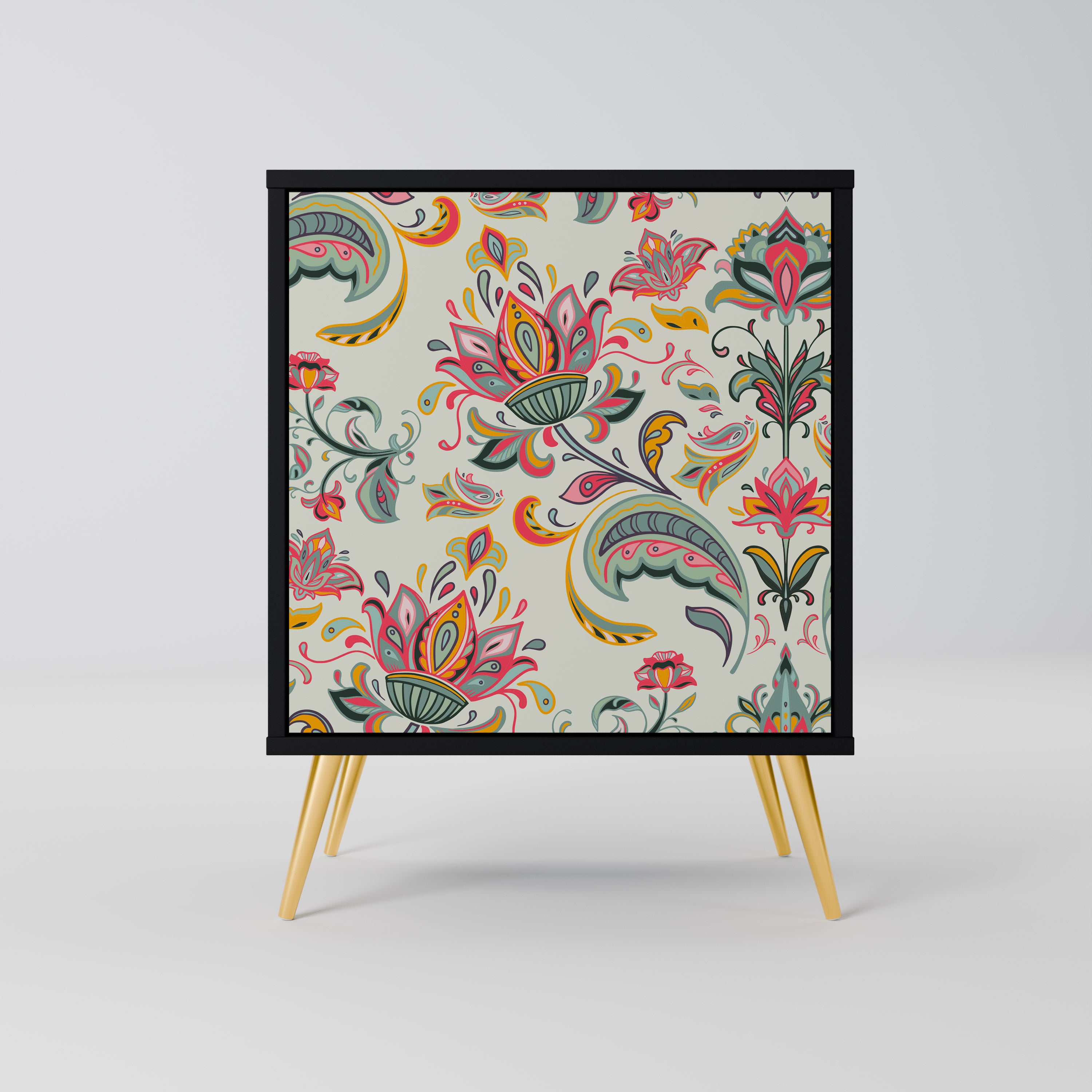 Skänk i ekologiskt folklore-stil med 1 dörr i svart finish