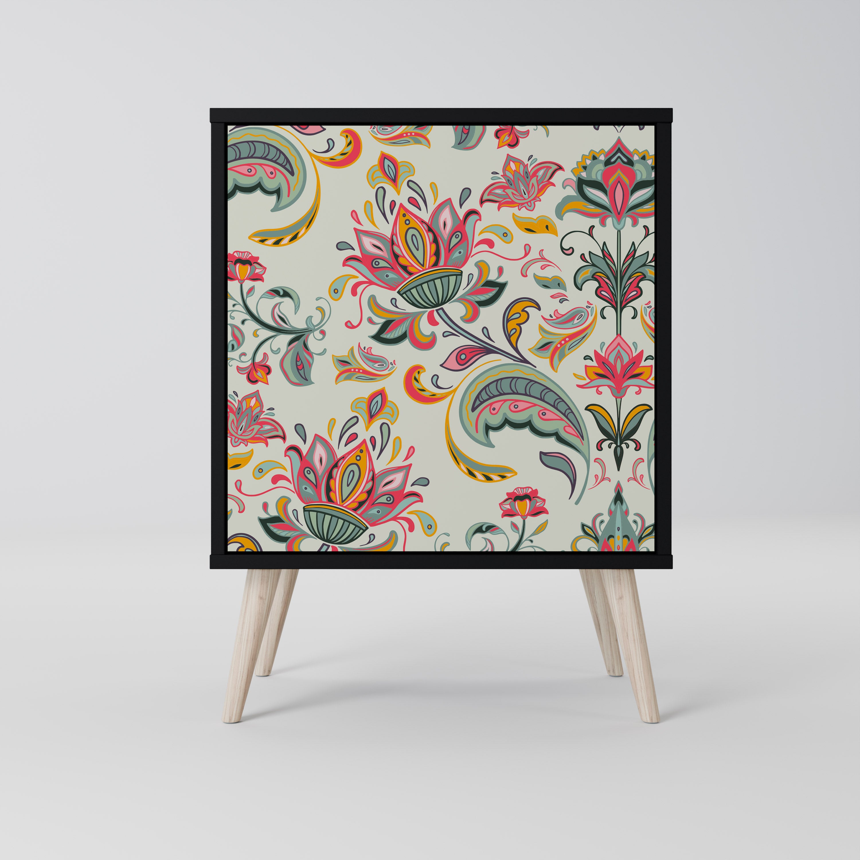 Skänk i ekologiskt folklore-stil med 1 dörr i svart finish