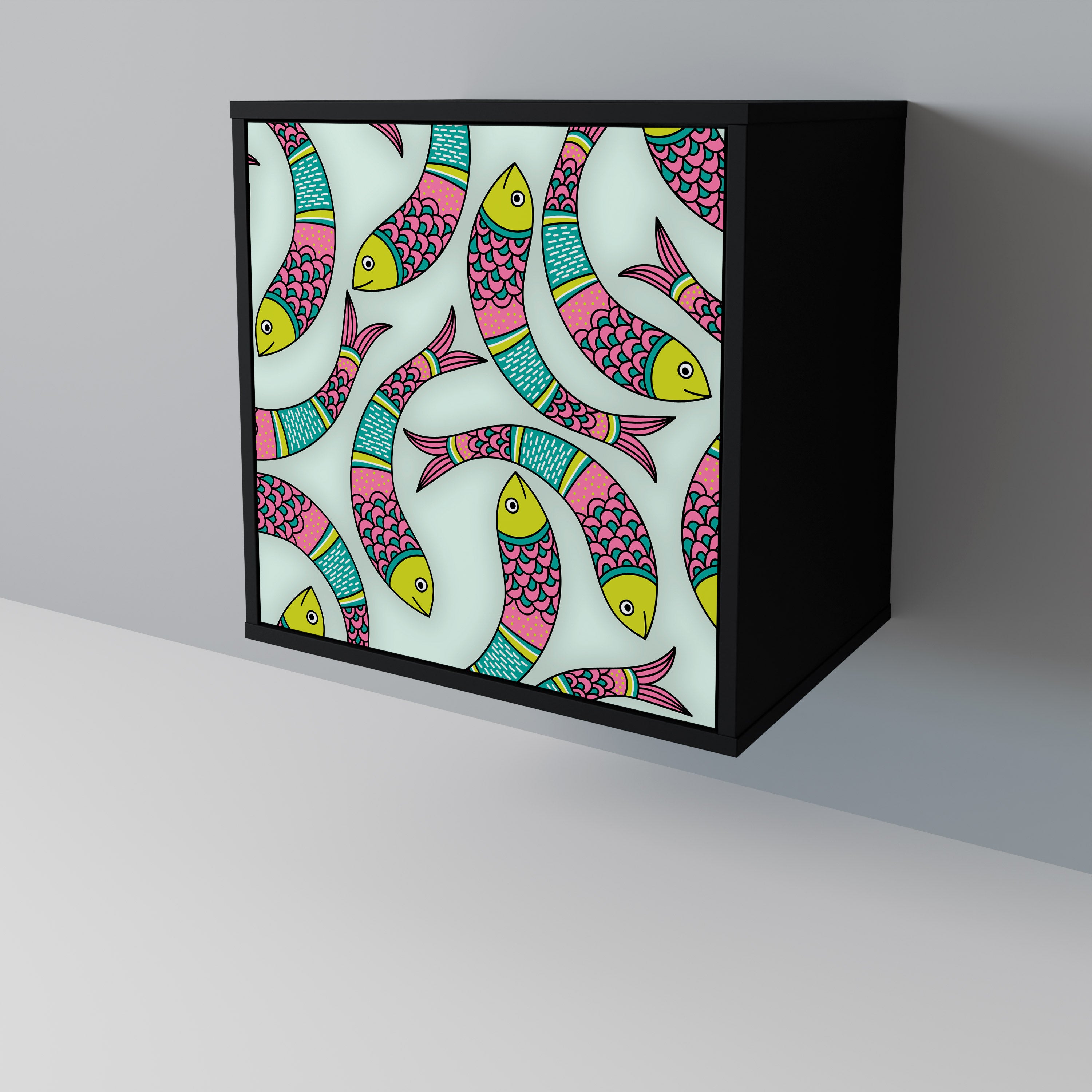 INDIAN FISH skänk med 1 dörr i svart finish