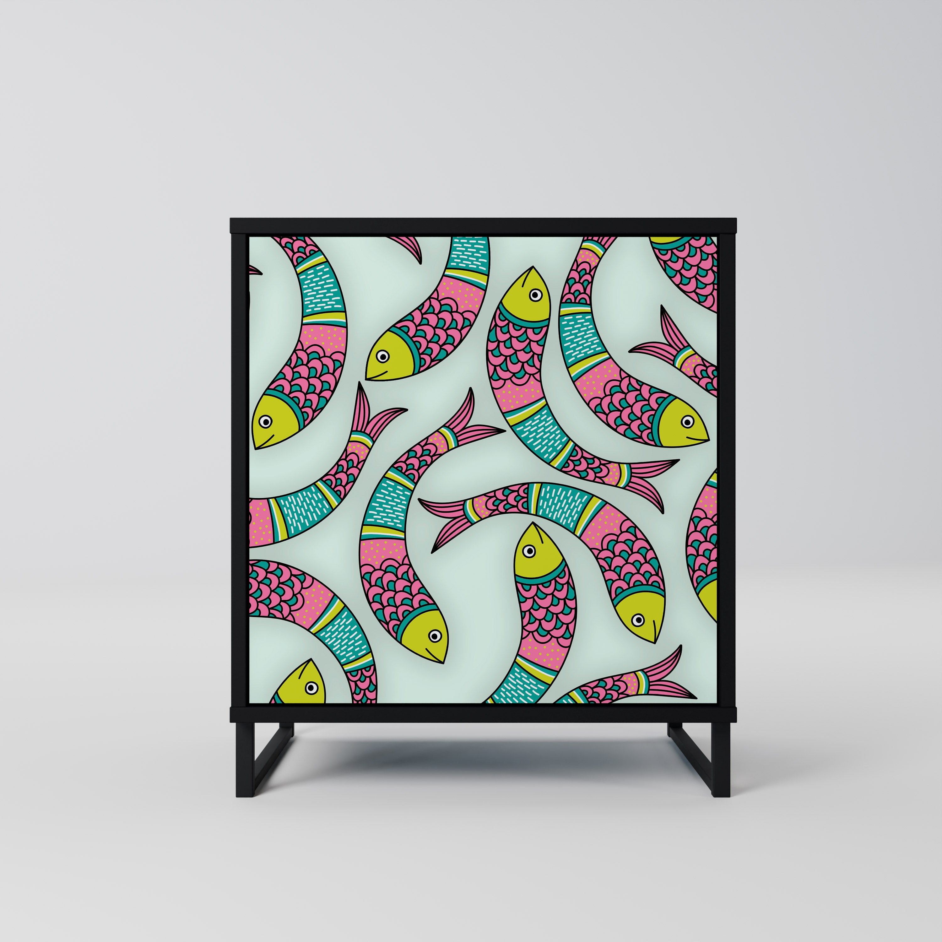 INDIAN FISH skänk med 1 dörr i svart finish