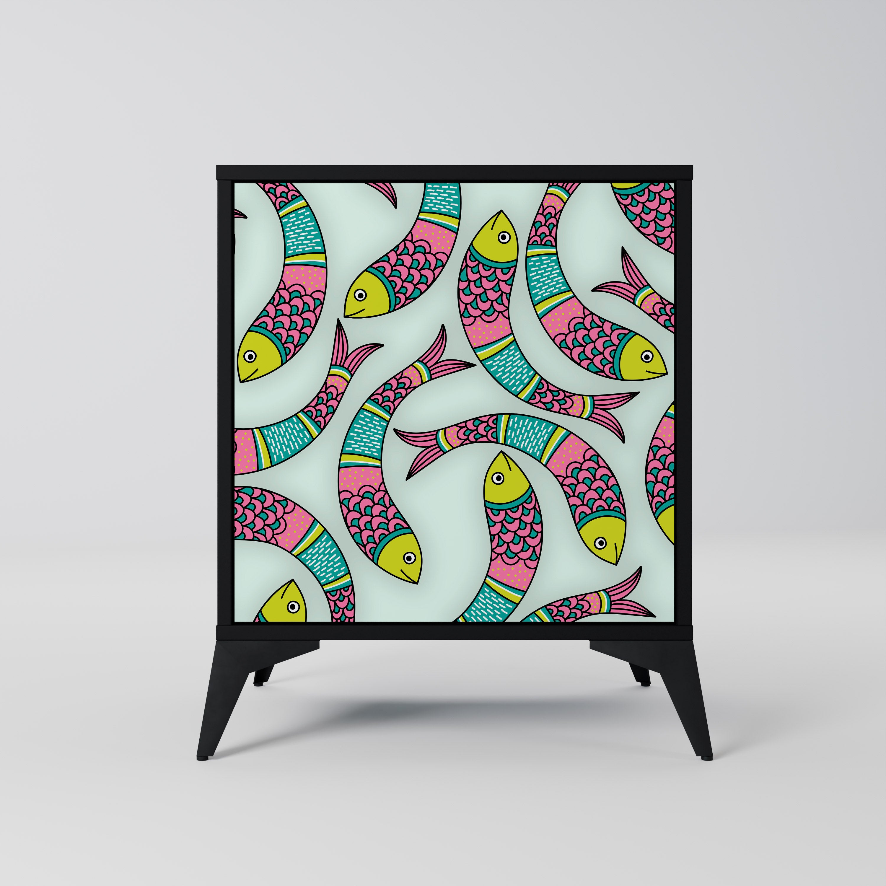 INDIAN FISH skänk med 1 dörr i svart finish