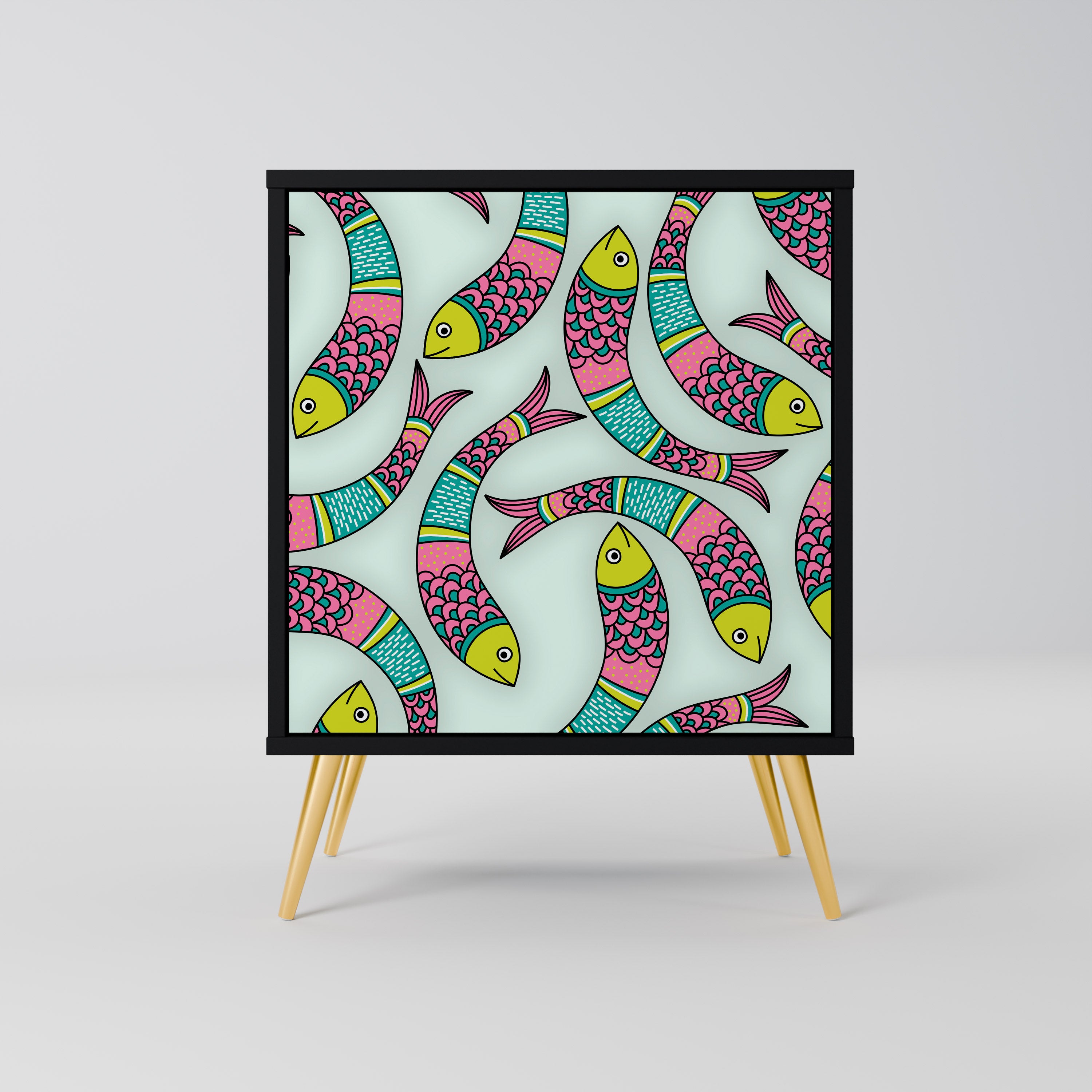 INDIAN FISH skänk med 1 dörr i svart finish