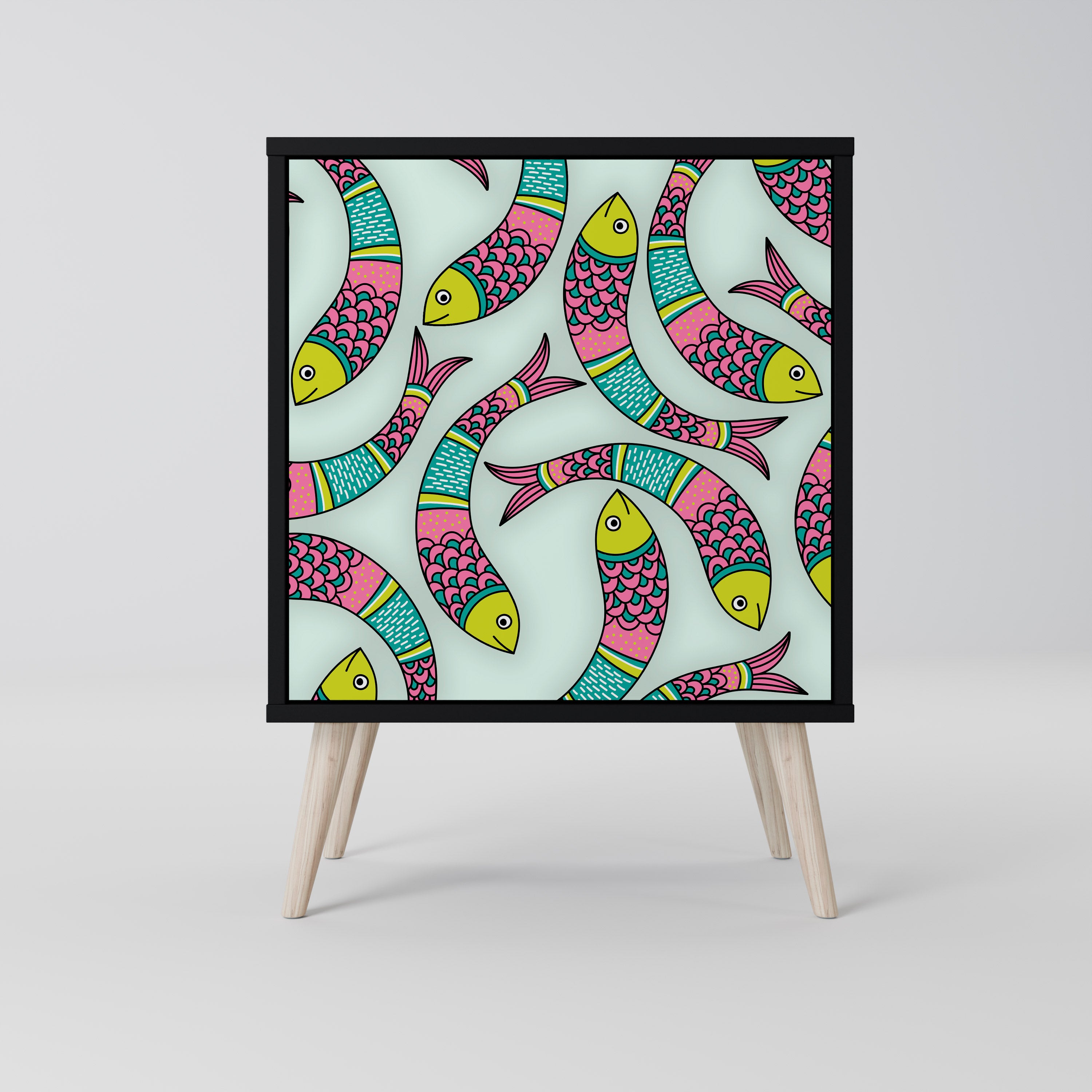 INDIAN FISH skänk med 1 dörr i svart finish