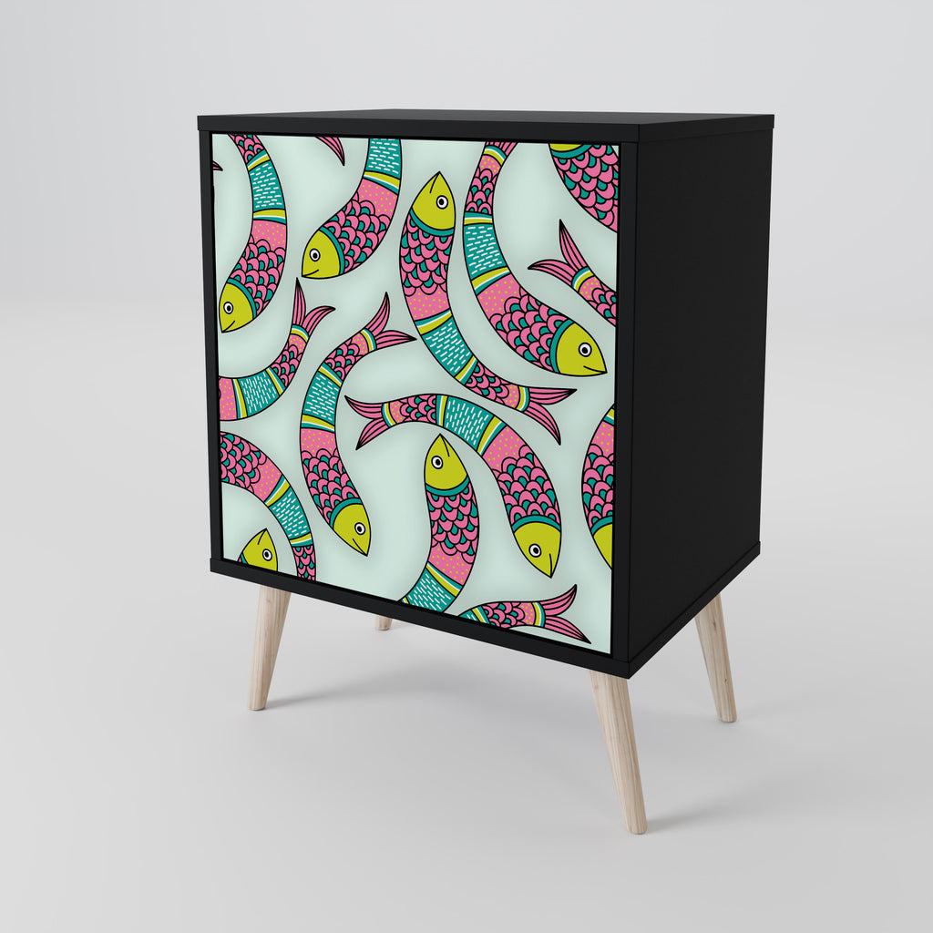 INDIAN FISH skänk med 1 dörr i svart finish