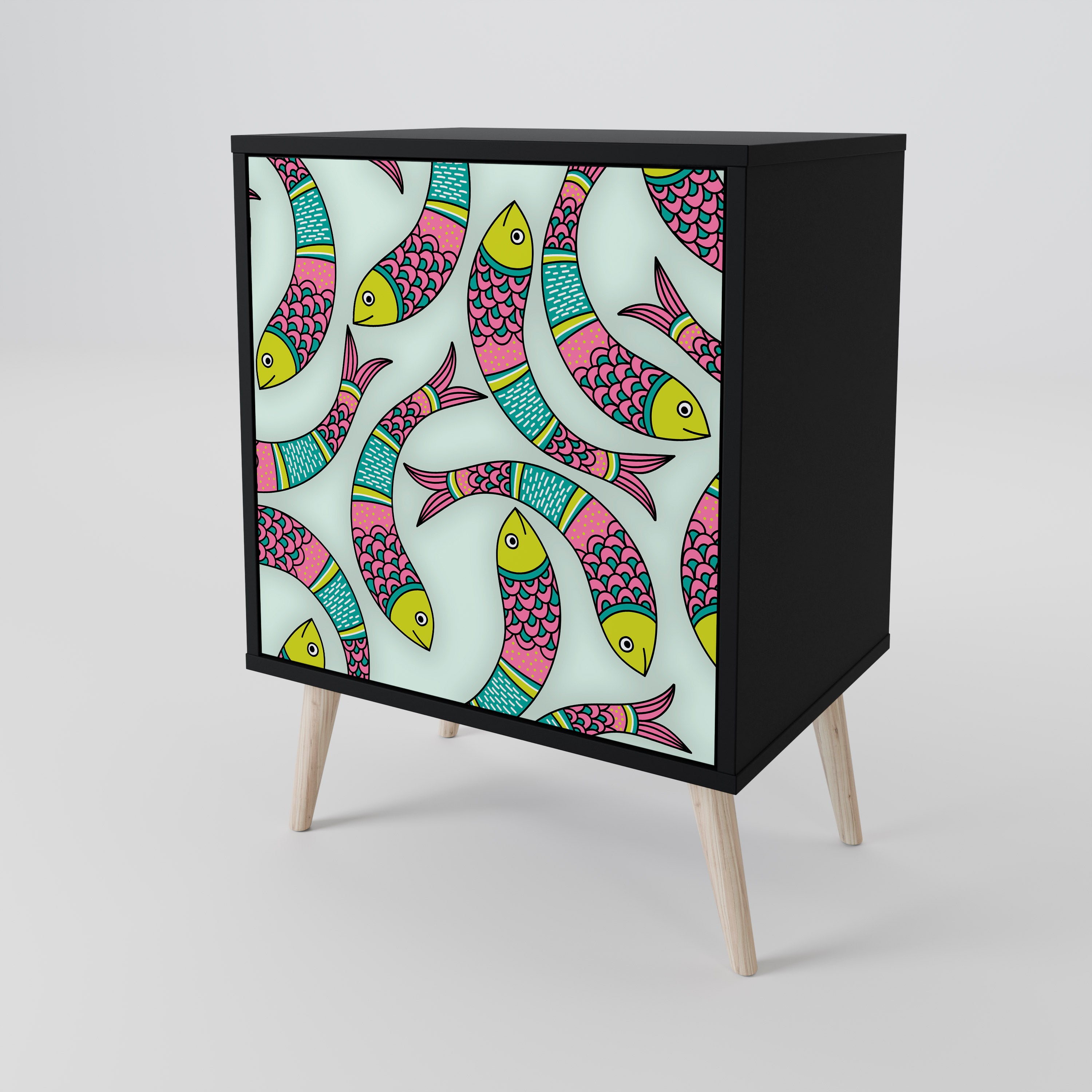 INDIAN FISH skänk med 1 dörr i svart finish