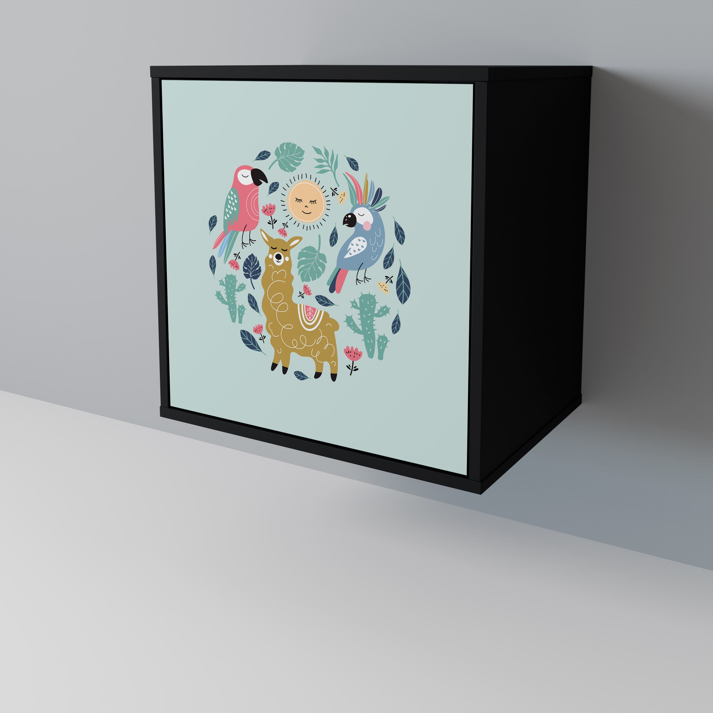 FÄRGGLADA ALPACKAS 1-dörrs skänk i svart finish