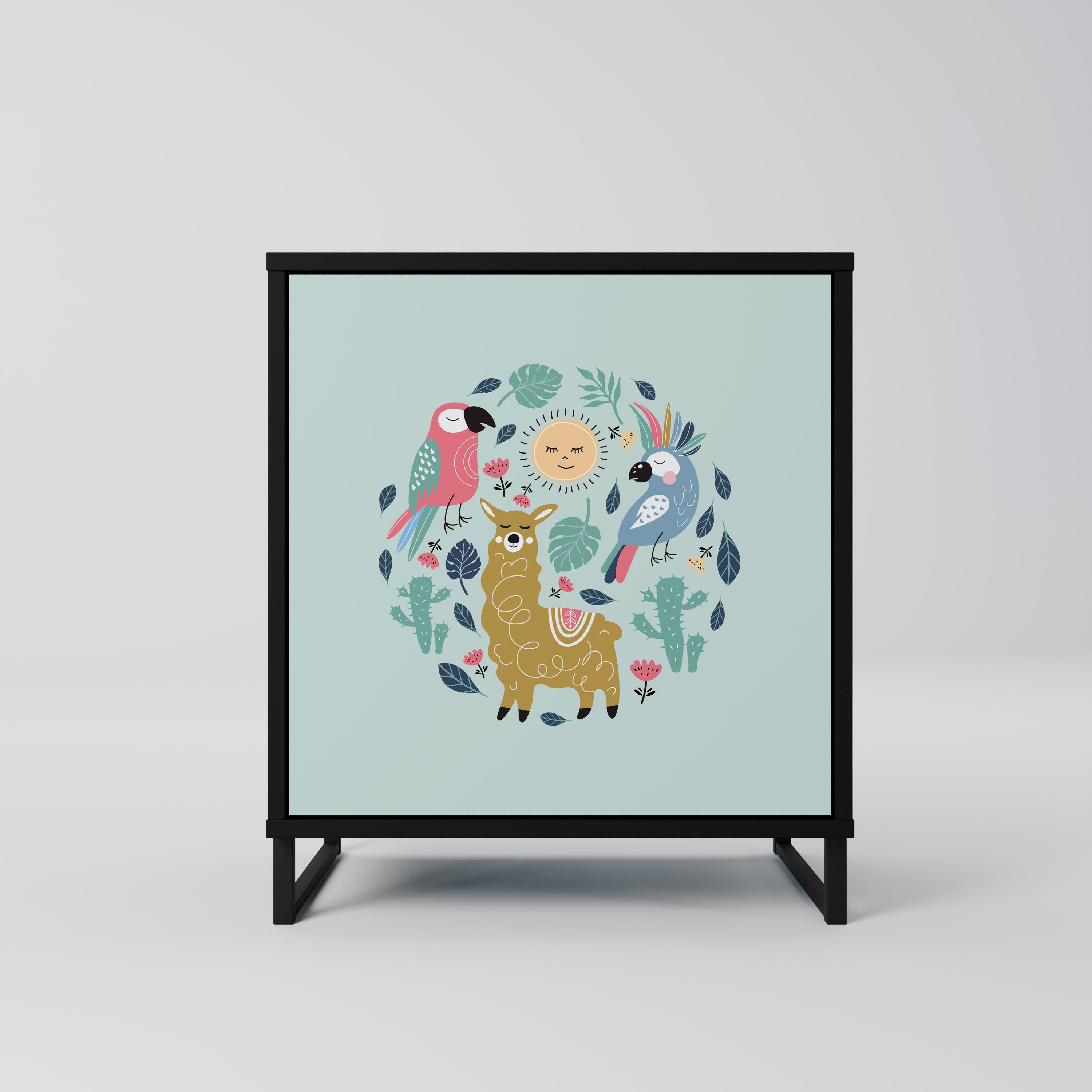 FÄRGGLADA ALPACKAS 1-dörrs skänk i svart finish