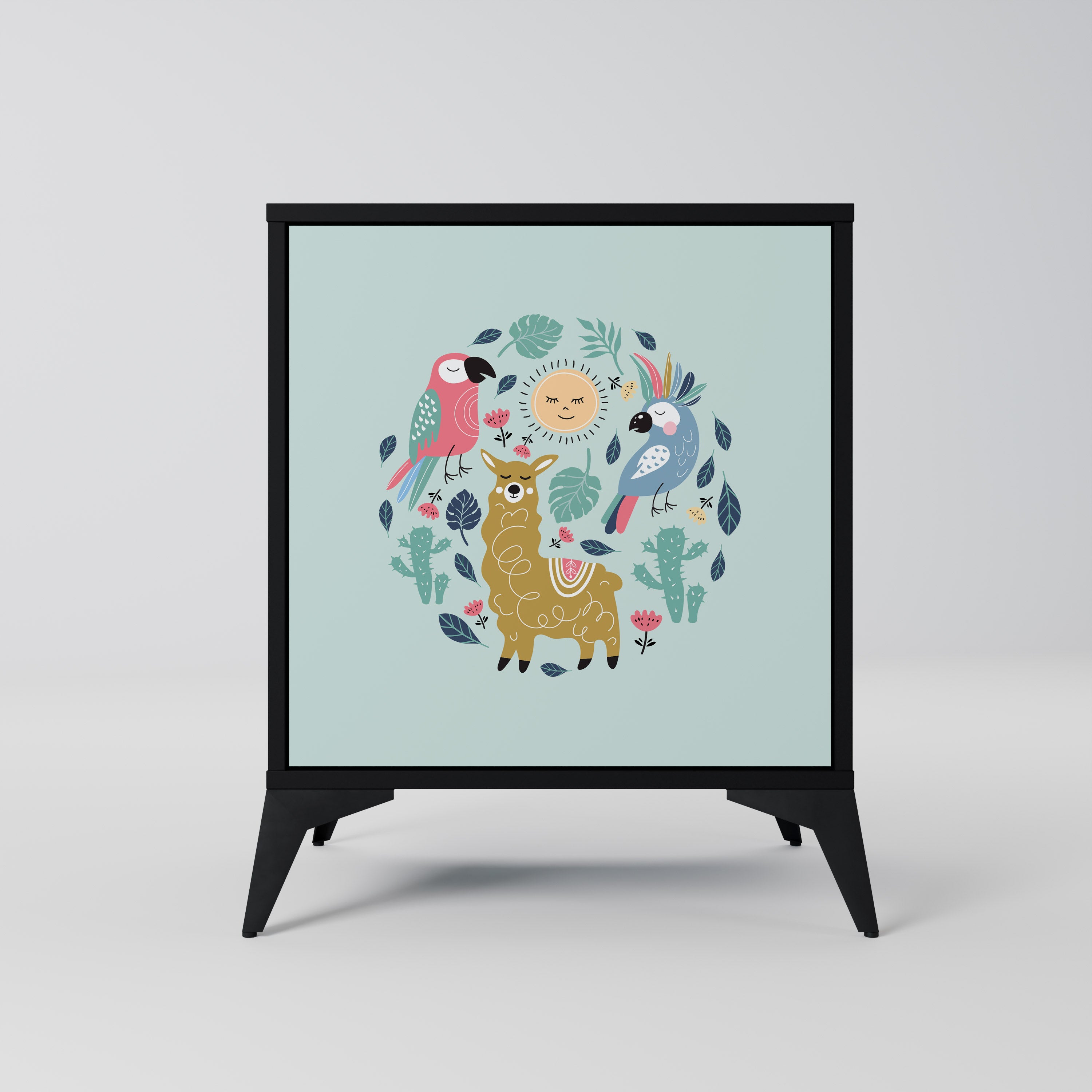 FÄRGGLADA ALPACKAS 1-dörrs skänk i svart finish