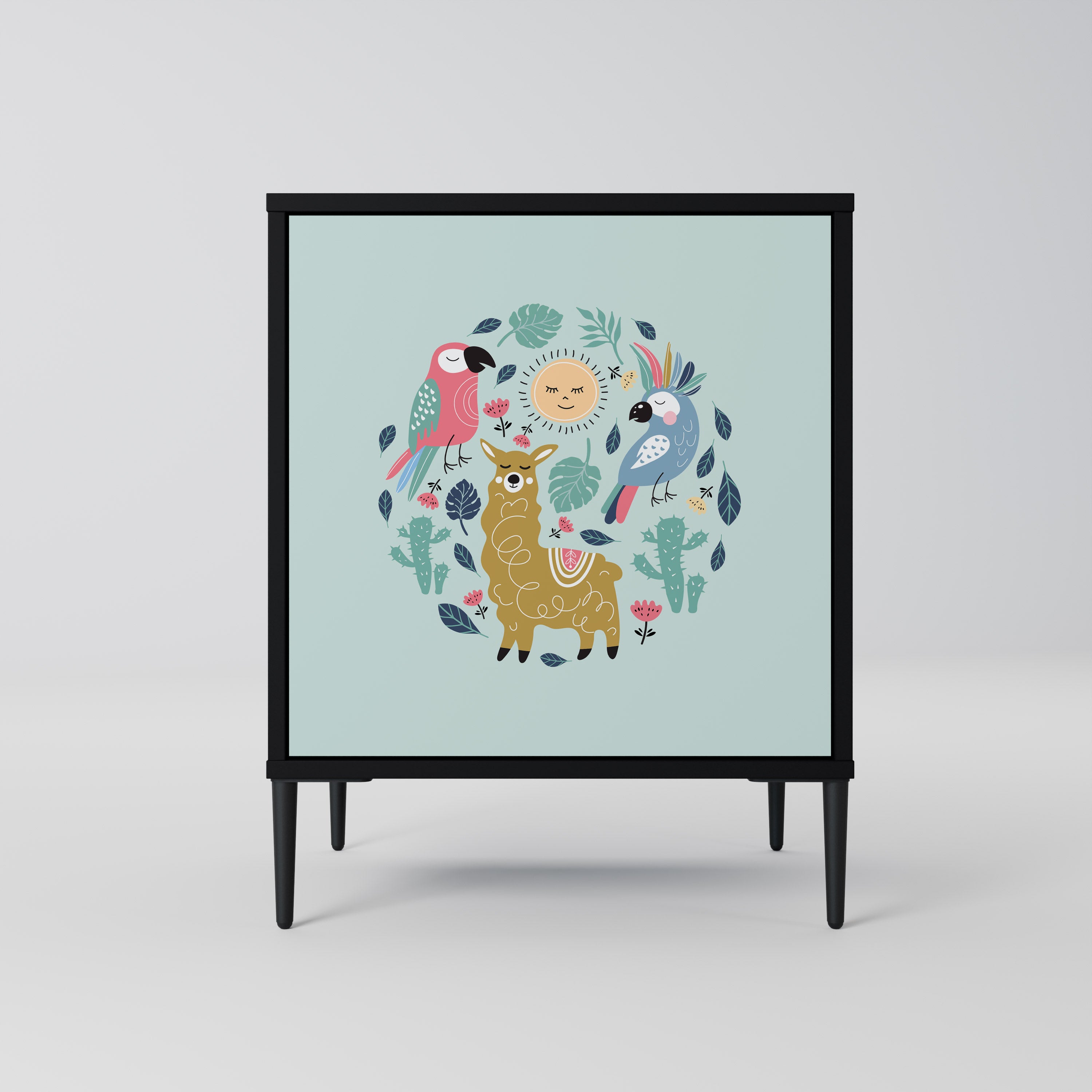 FÄRGGLADA ALPACKAS 1-dörrs skänk i svart finish