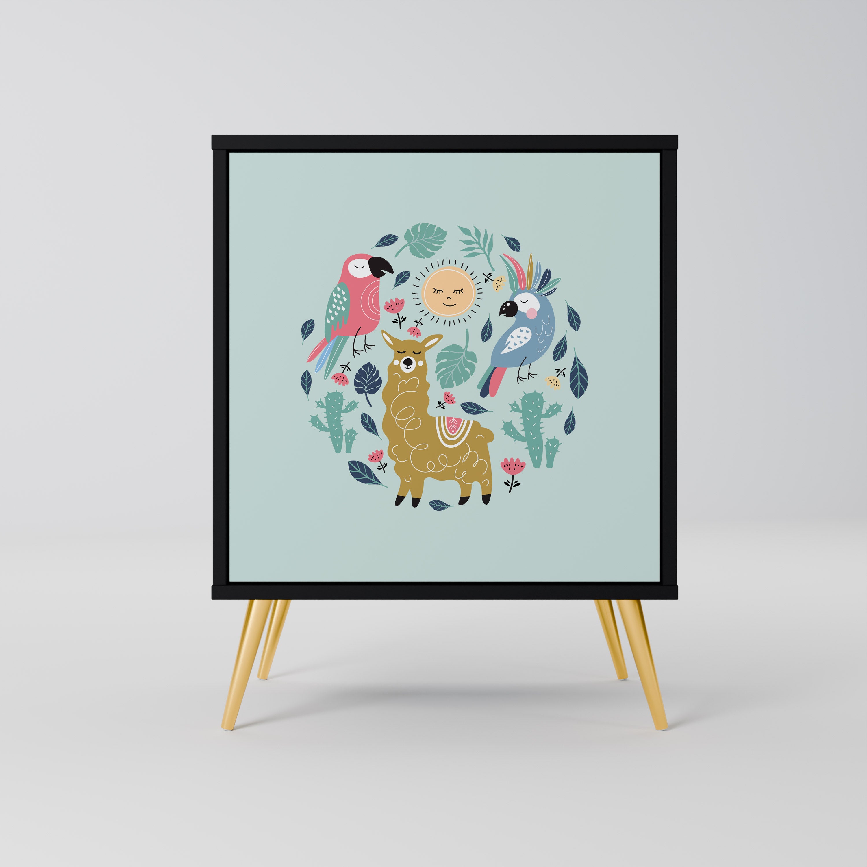 FÄRGGLADA ALPACKAS 1-dörrs skänk i svart finish