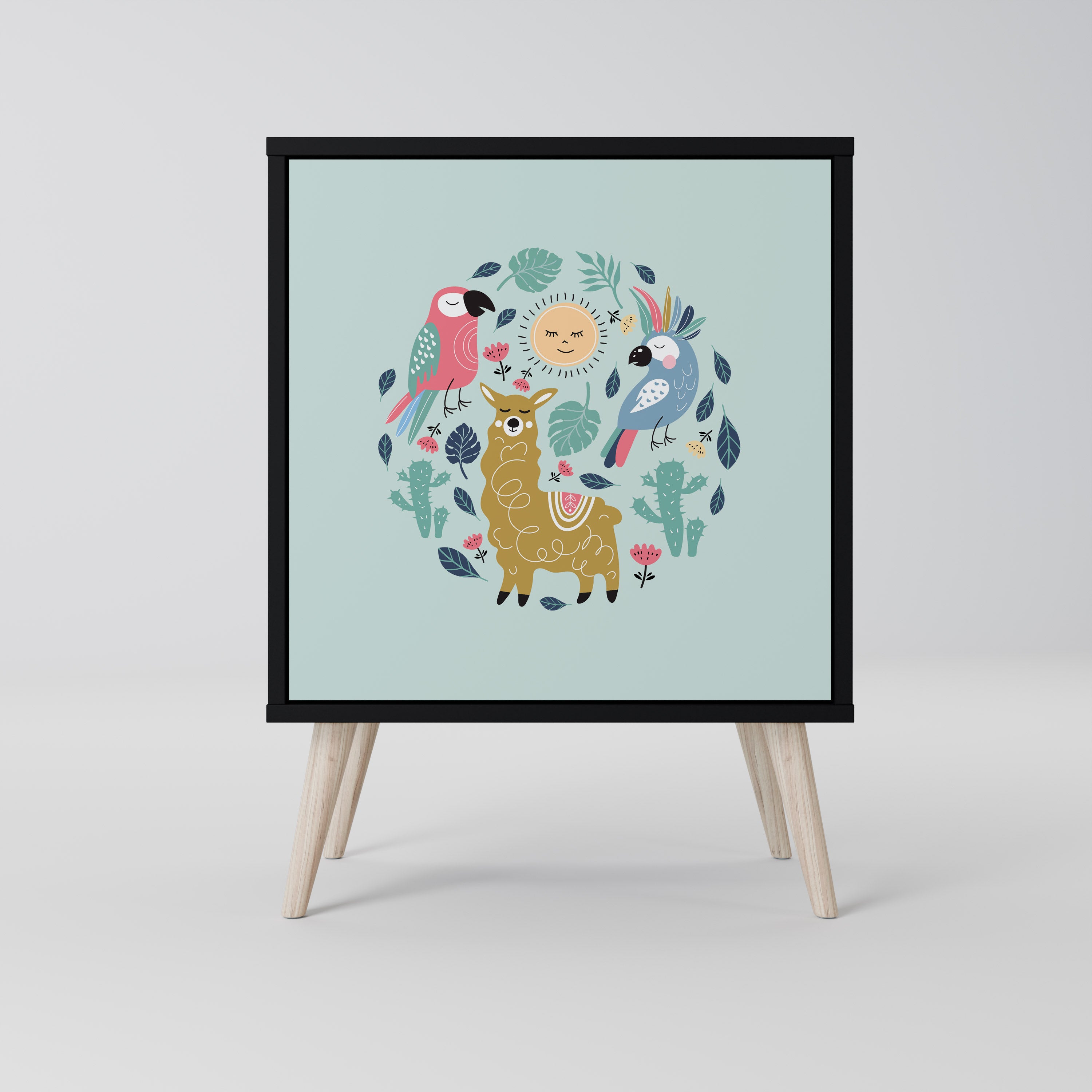 FÄRGGLADA ALPACKAS 1-dörrs skänk i svart finish