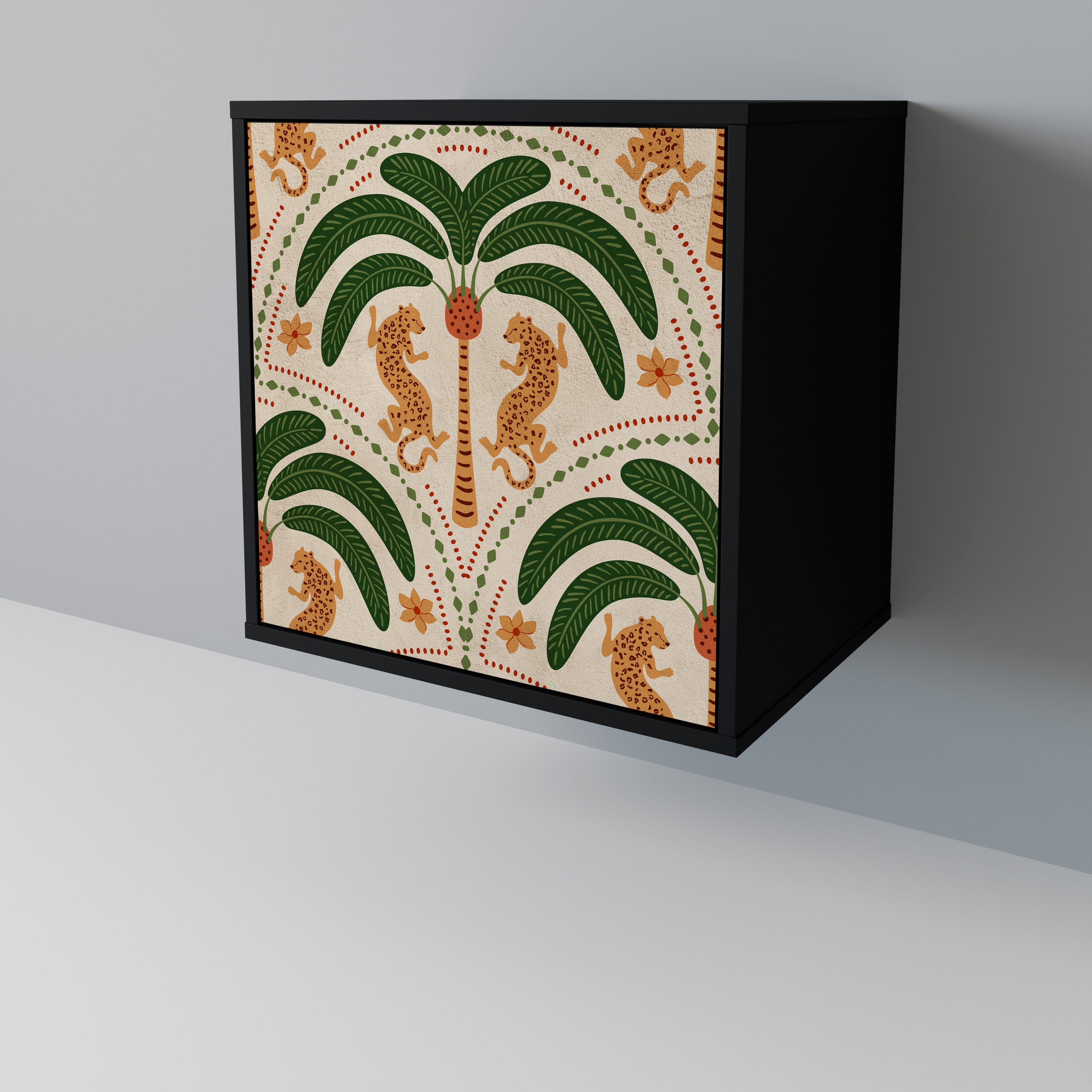 DANCING PREDATORS Skänk med 1 dörr i svart finish