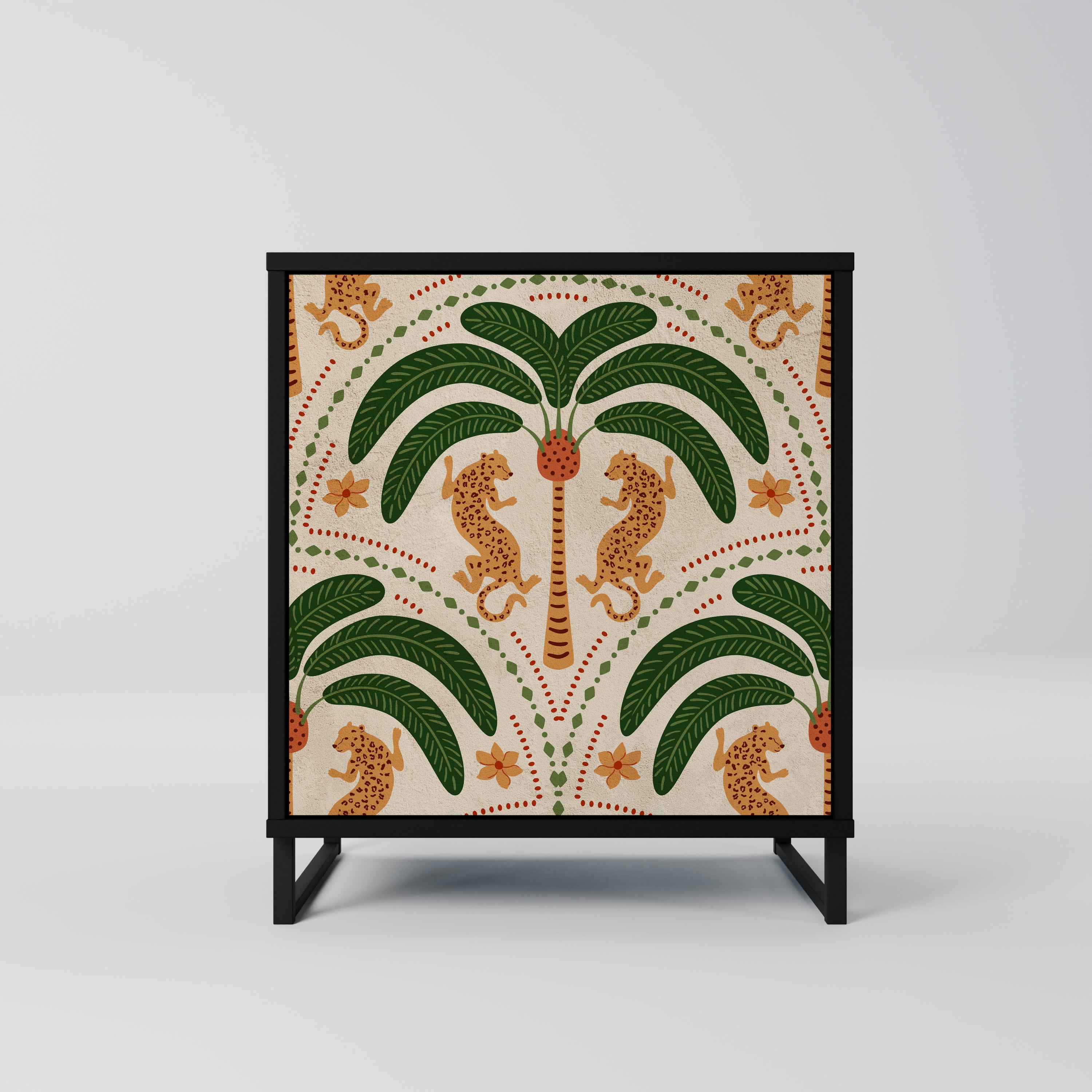 DANCING PREDATORS Skänk med 1 dörr i svart finish