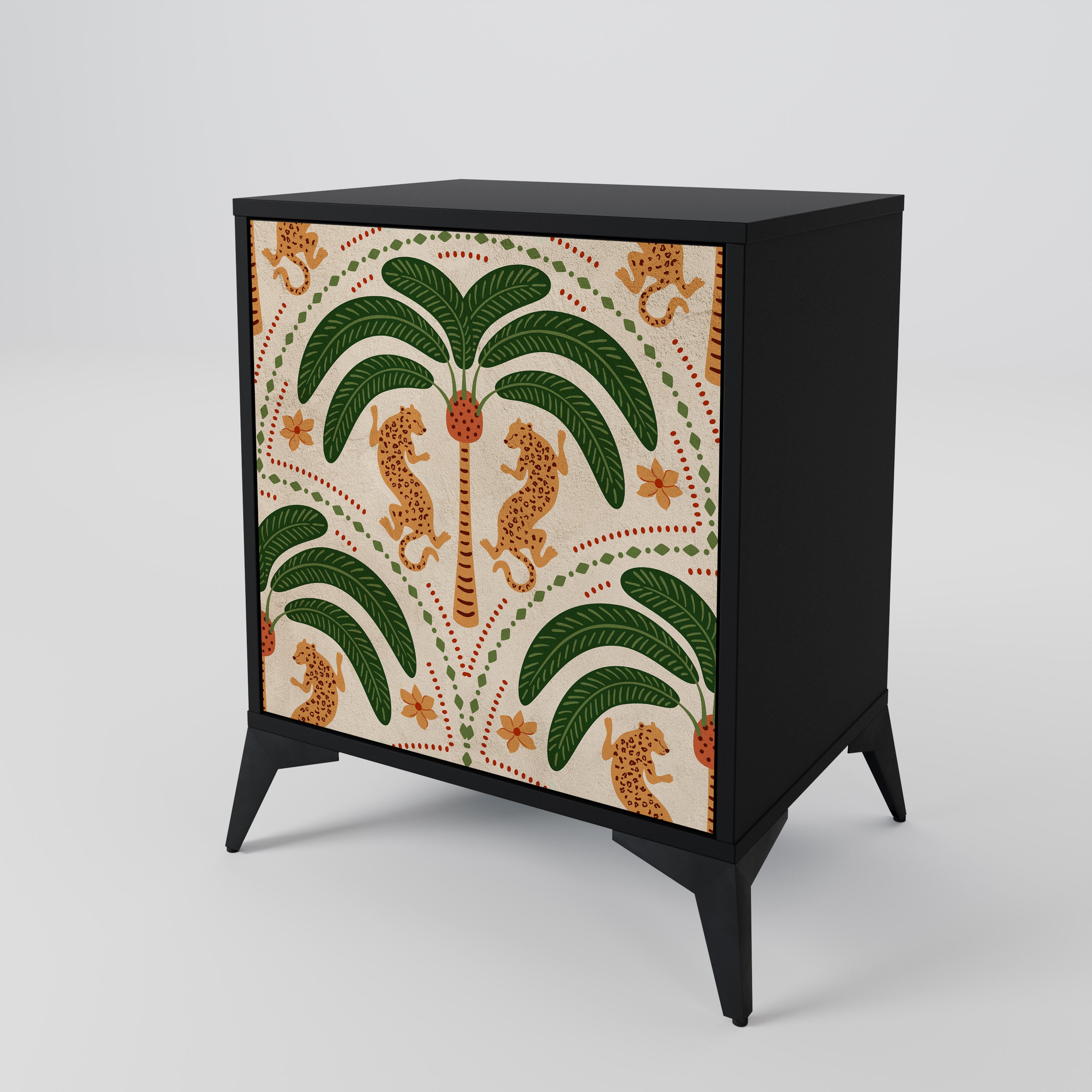 DANCING PREDATORS Skänk med 1 dörr i svart finish