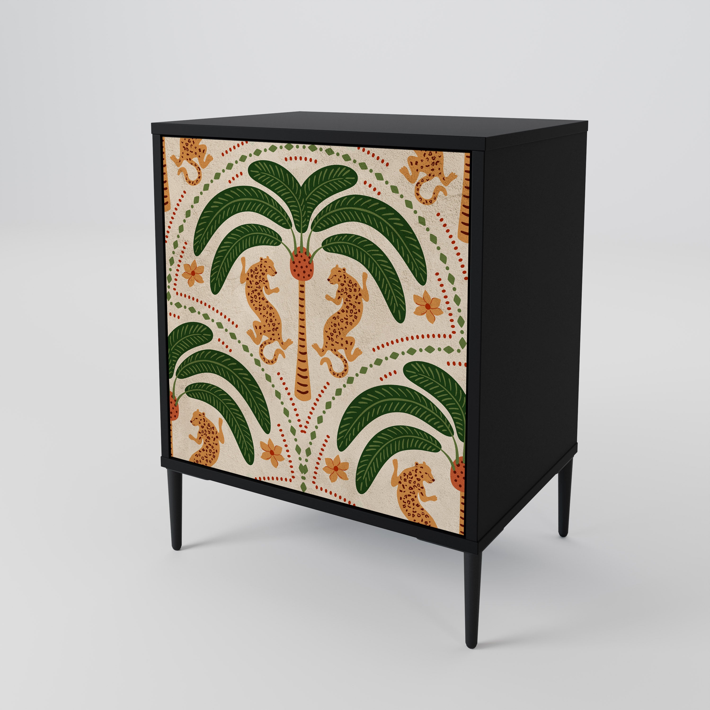 DANCING PREDATORS Skänk med 1 dörr i svart finish