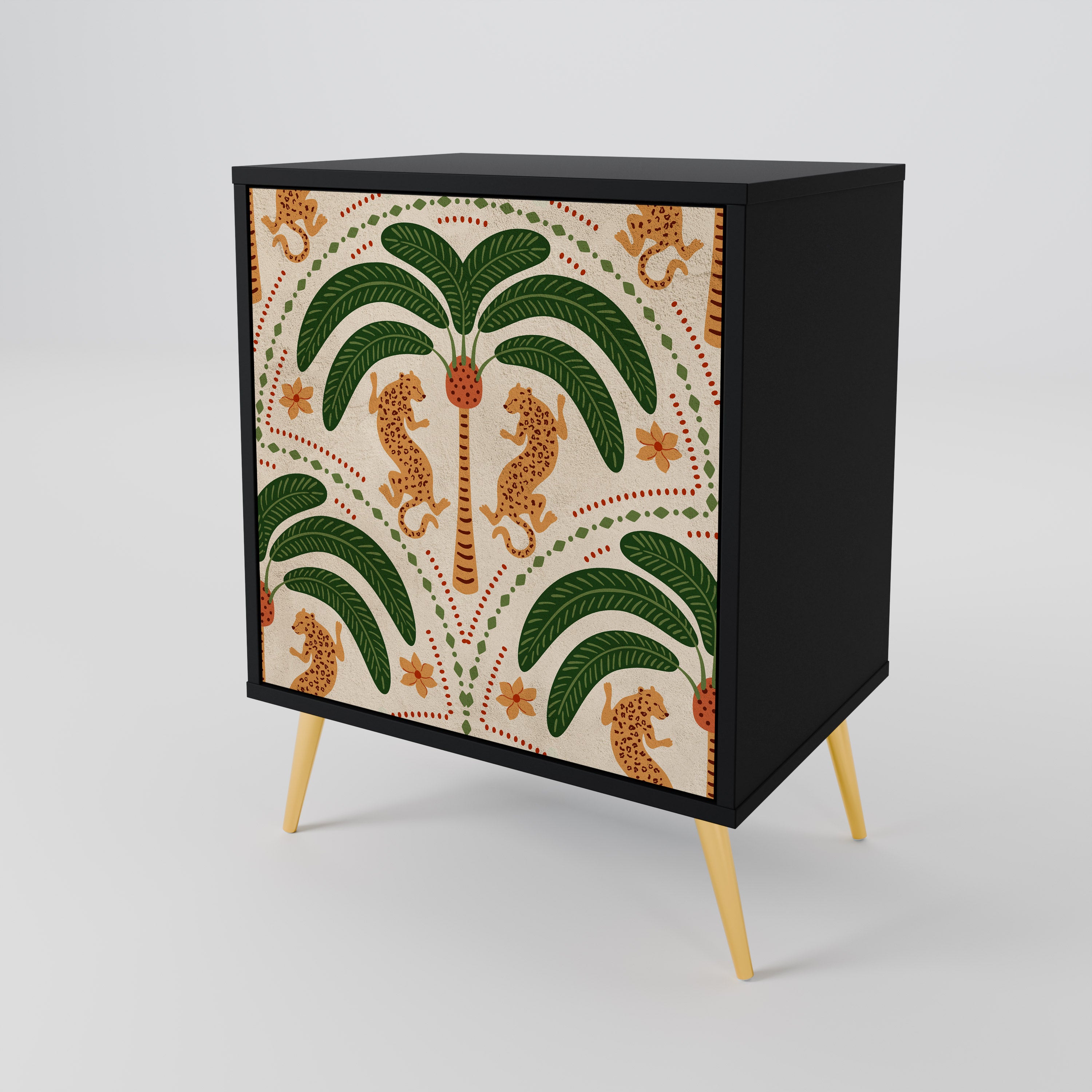 DANCING PREDATORS Skänk med 1 dörr i svart finish