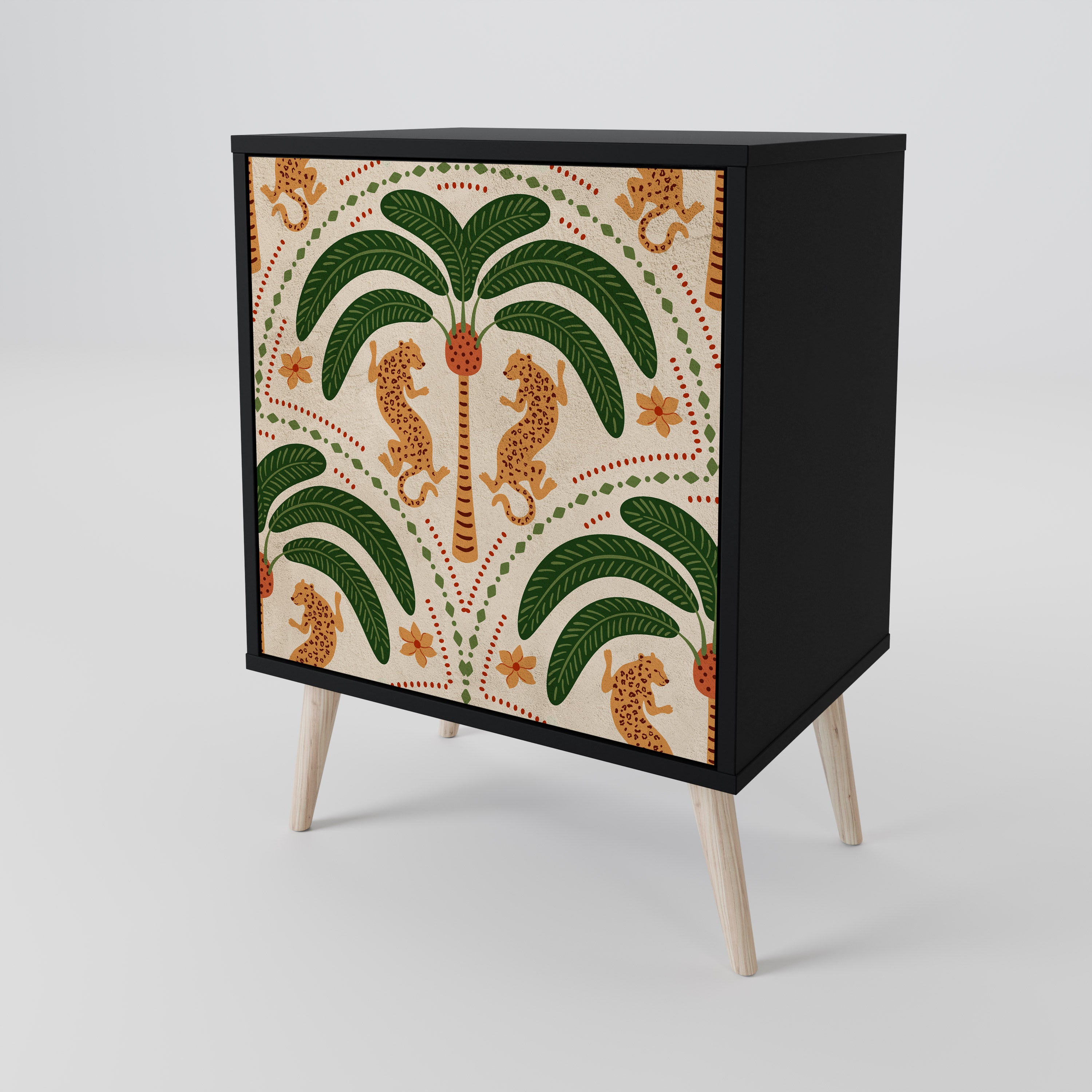 DANCING PREDATORS Skänk med 1 dörr i svart finish