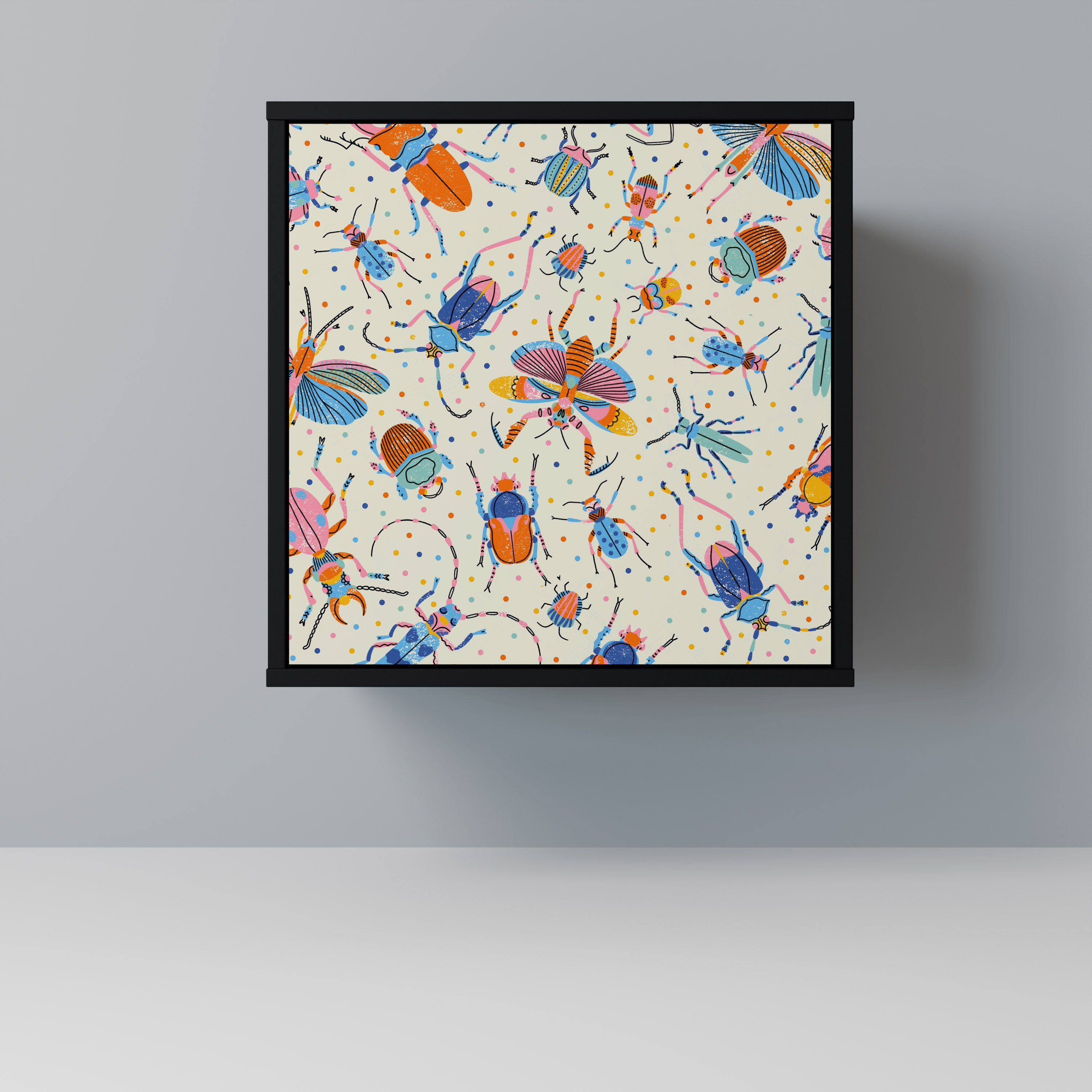 FÄRGGLADA INSEKTER 1-dörrs skänk i svart finish