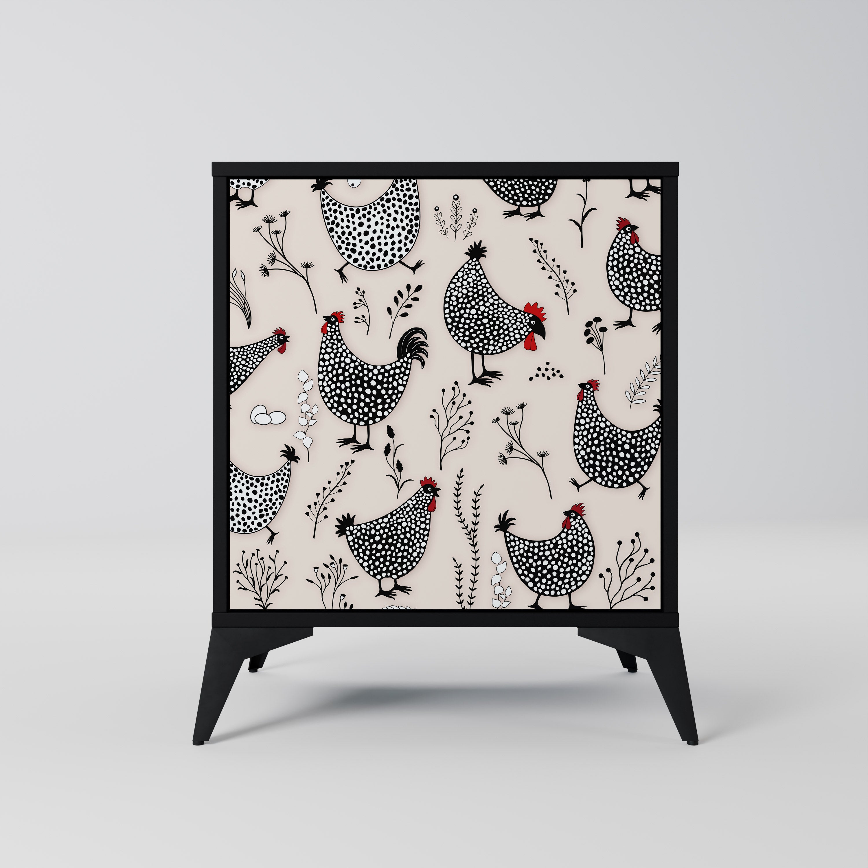 HAPPY HENS skänk med 1 dörr i svart finish