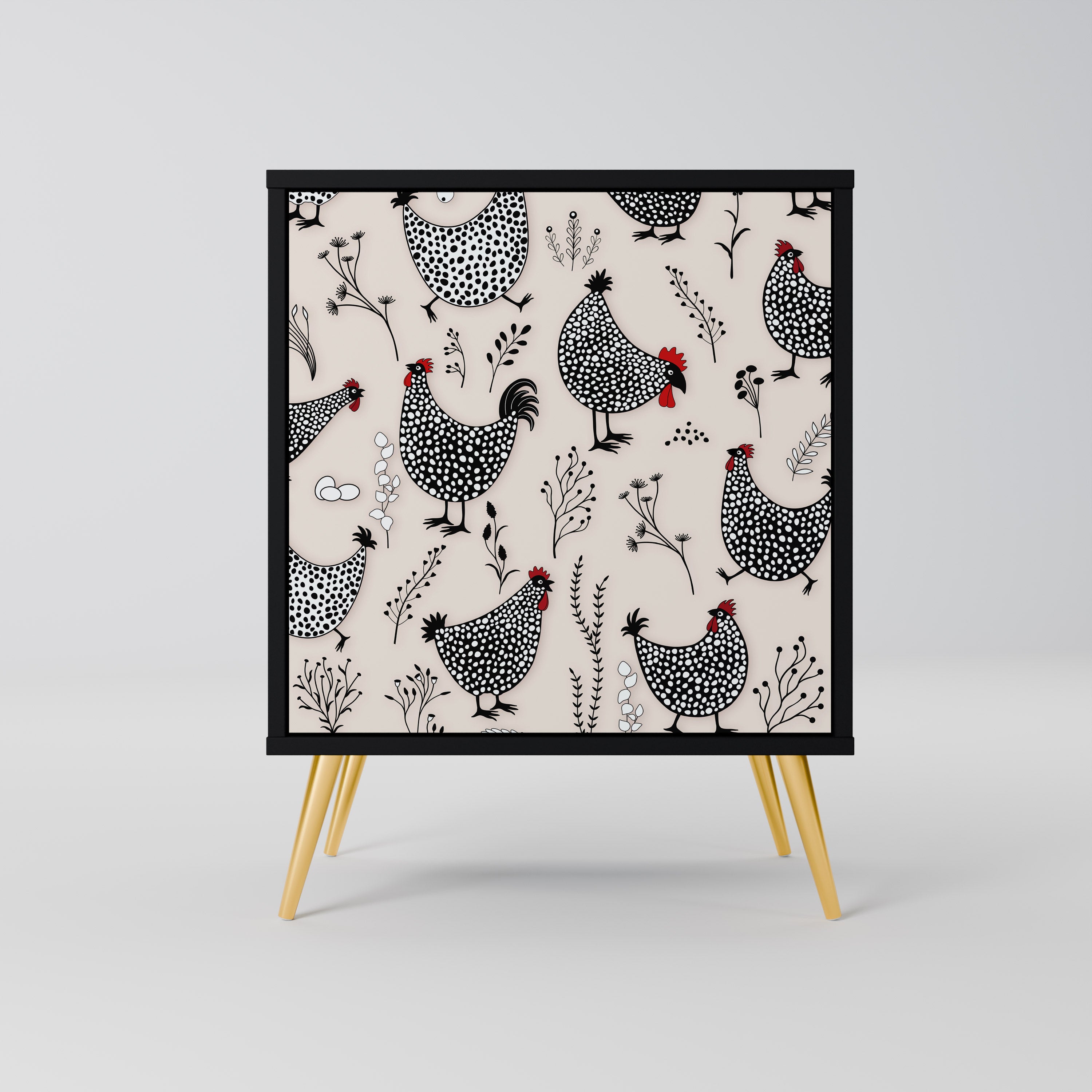 HAPPY HENS skänk med 1 dörr i svart finish