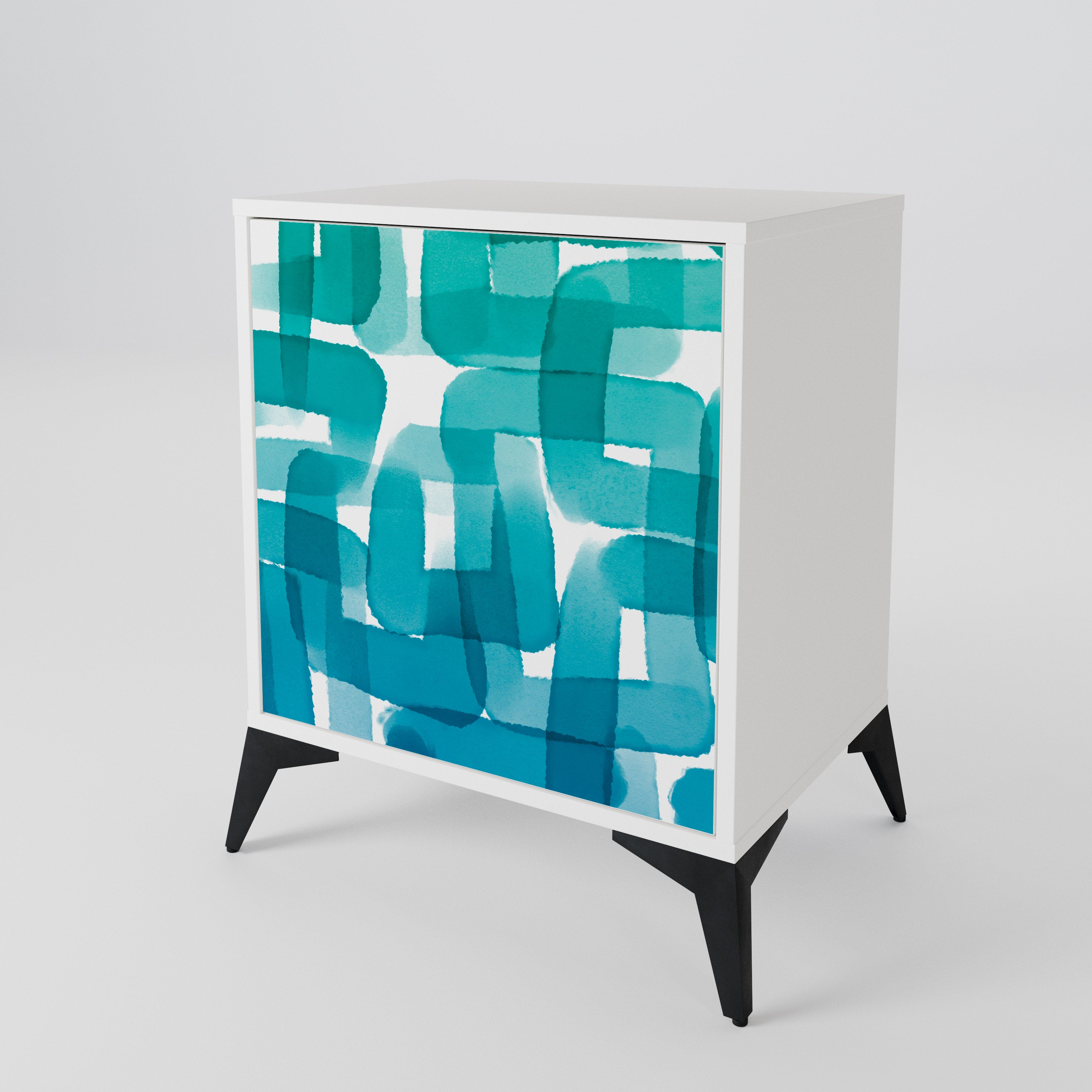 TURQUOISE RECTANGLES Skänk med en dörr