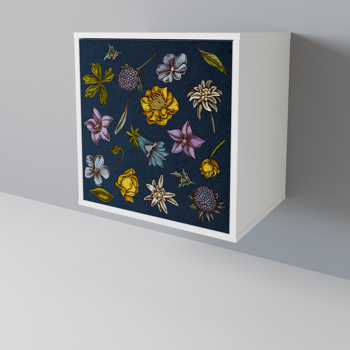 FLOWERS ON NAVY BLUE Skänk med en dörr
