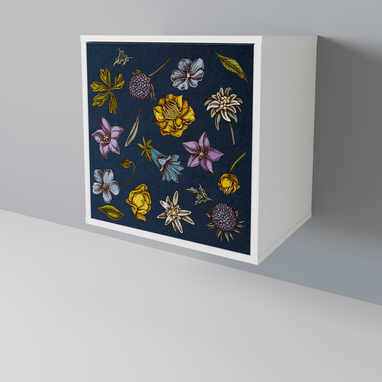 FLOWERS ON NAVY BLUE Skänk med en dörr