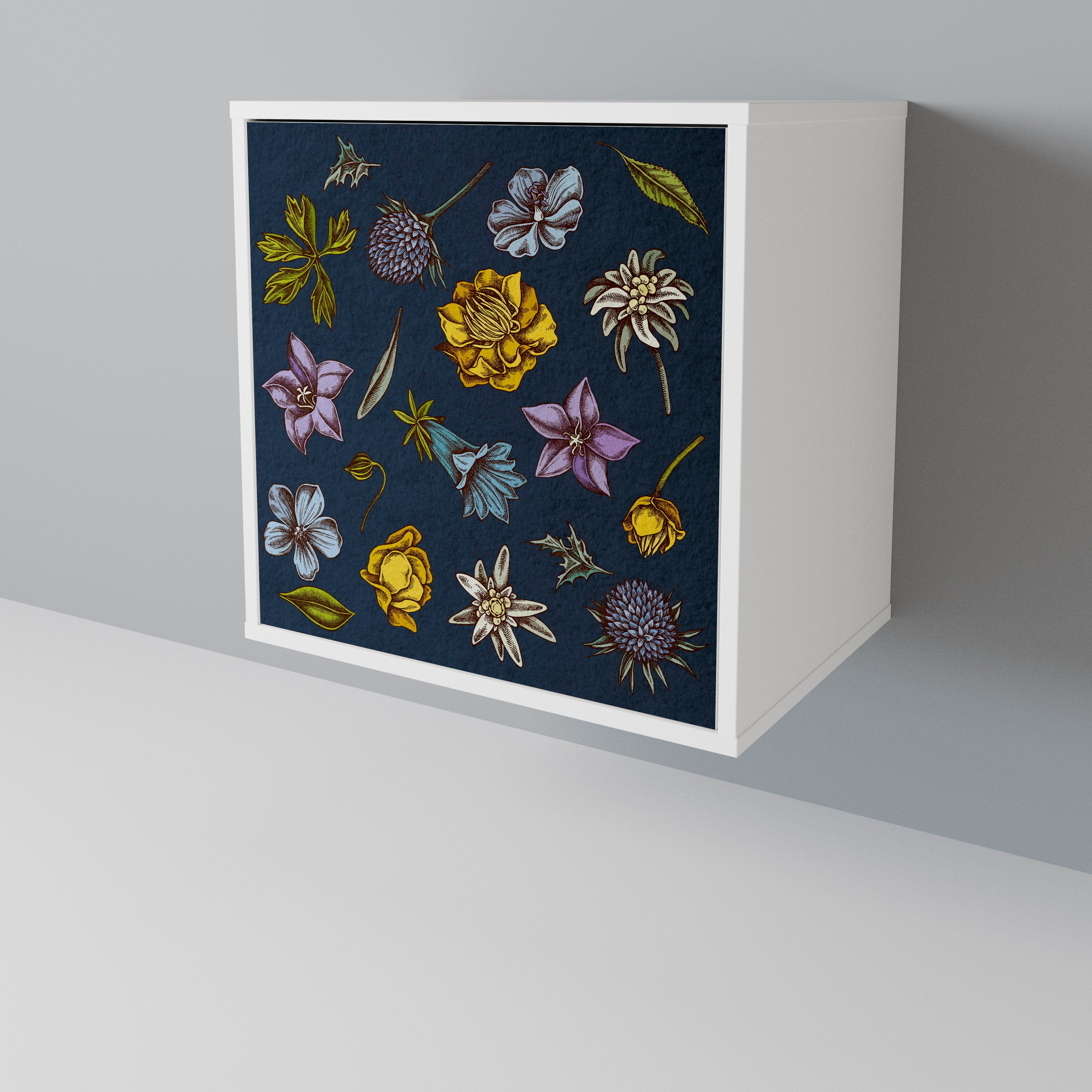 FLOWERS ON NAVY BLUE Skänk med en dörr