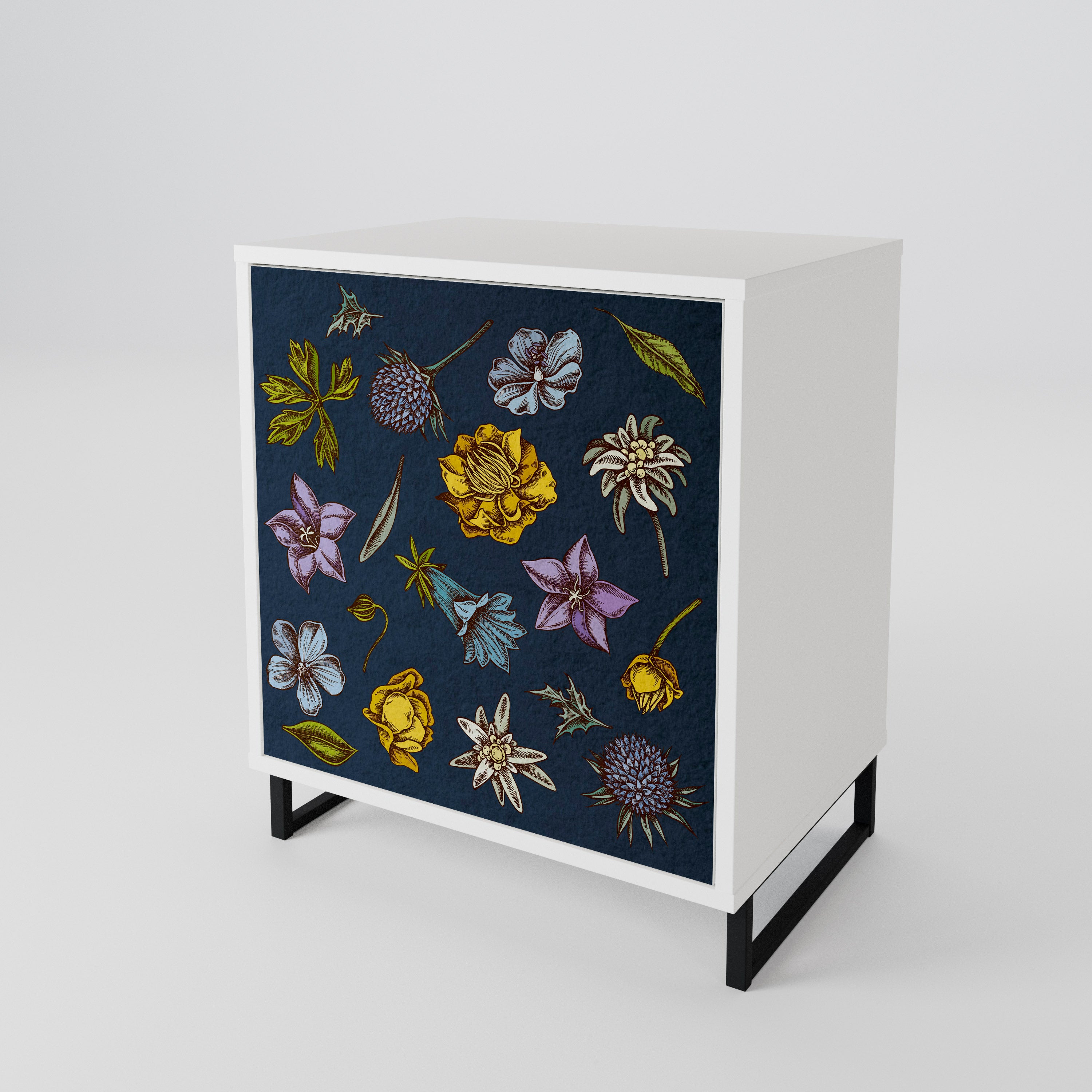 FLOWERS ON NAVY BLUE Skänk med en dörr