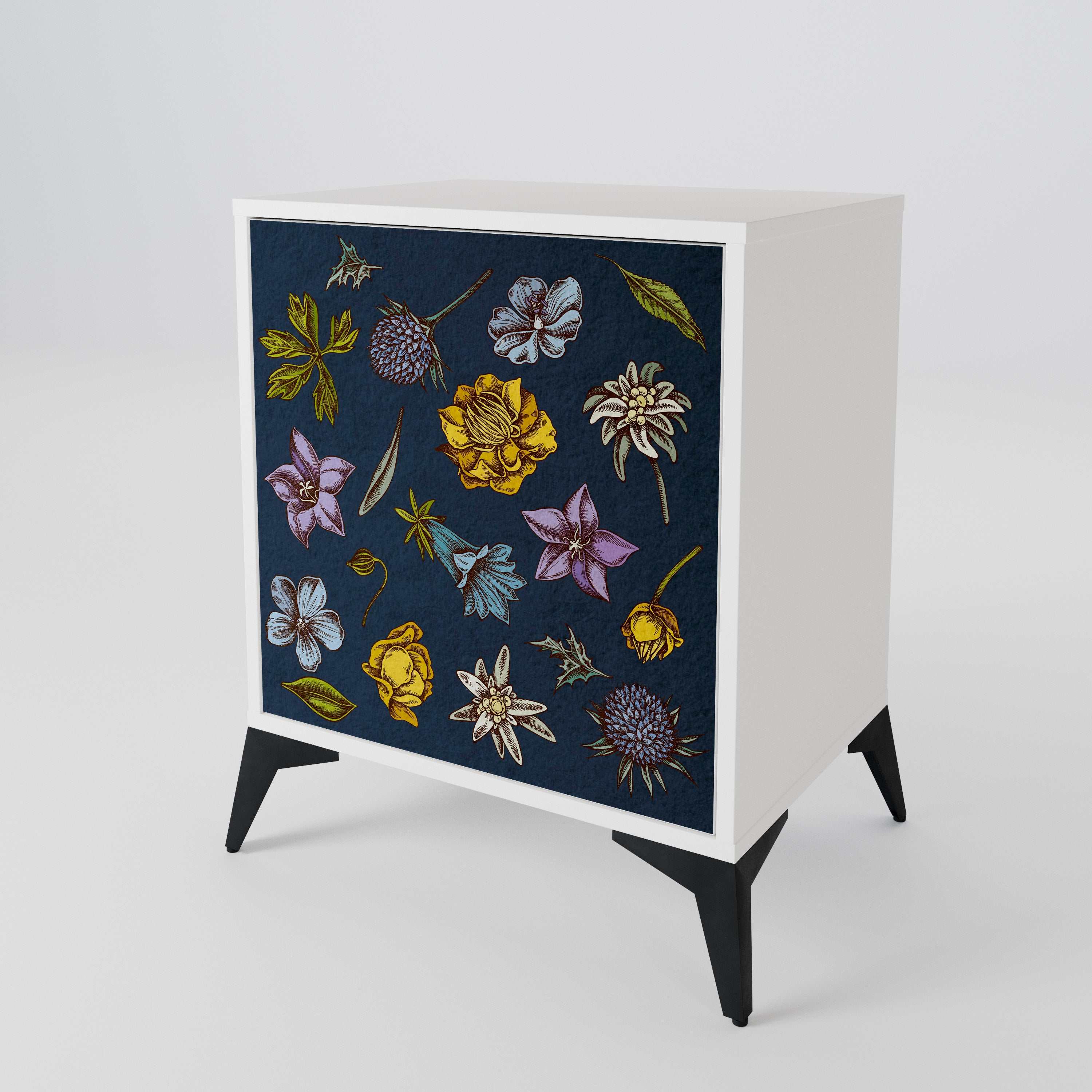 FLOWERS ON NAVY BLUE Skänk med en dörr