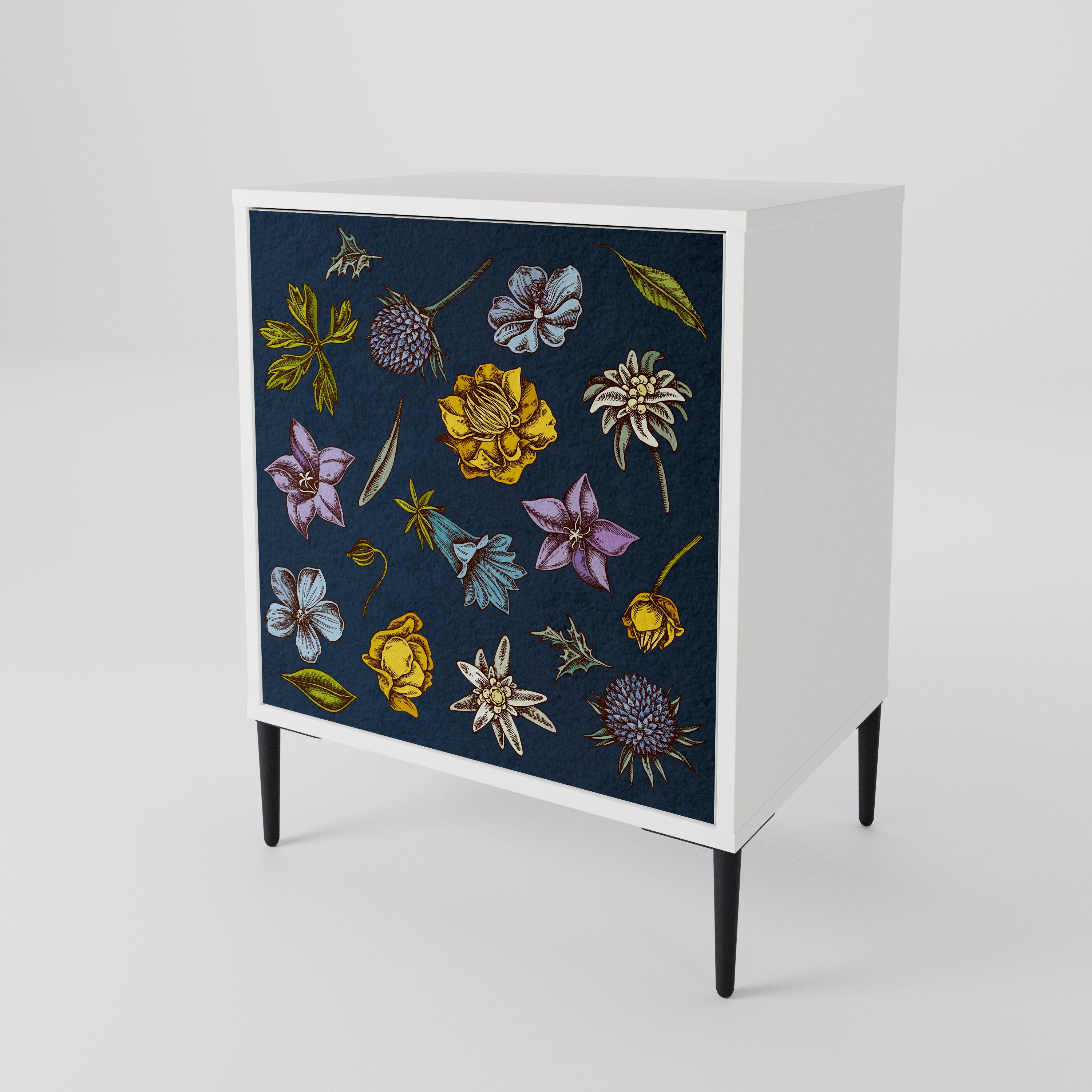 FLOWERS ON NAVY BLUE Skänk med en dörr
