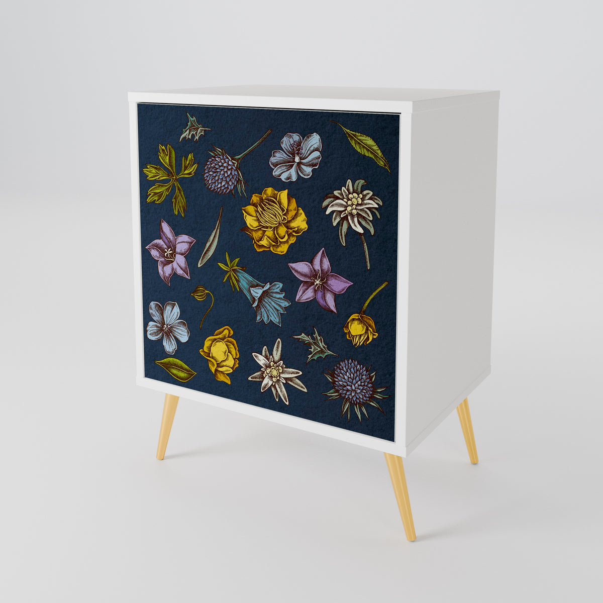 FLOWERS ON NAVY BLUE Skänk med en dörr