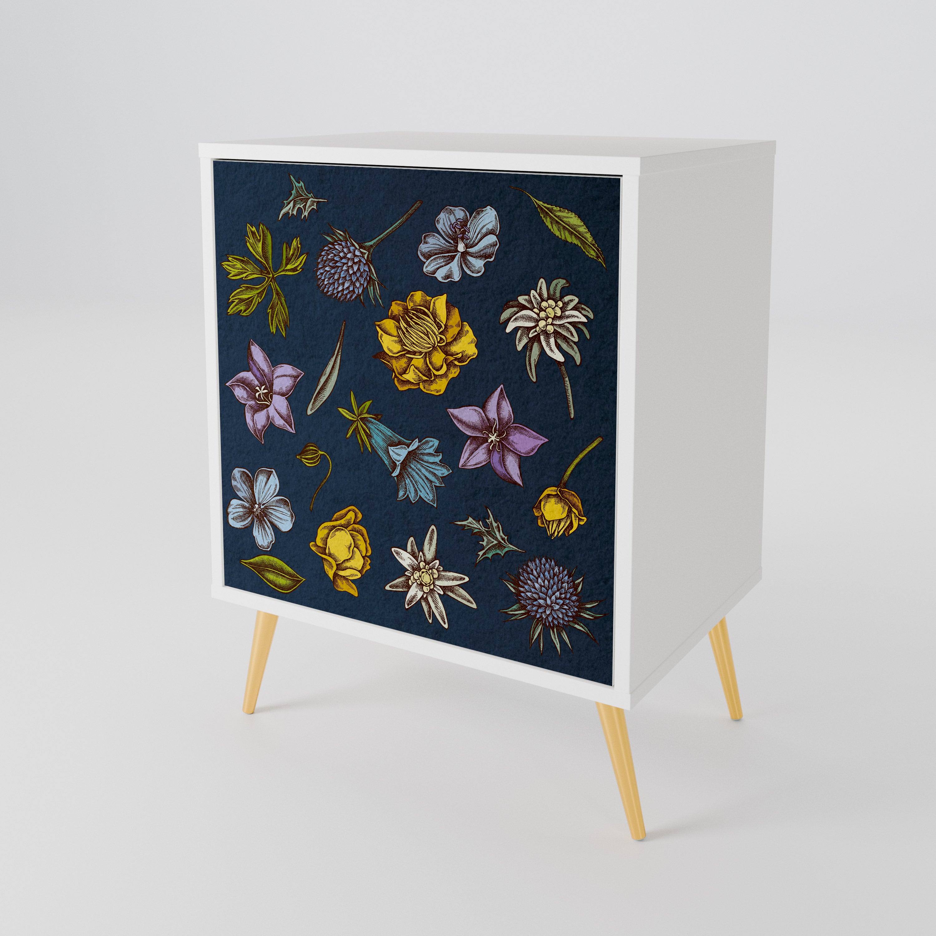FLOWERS ON NAVY BLUE Skänk med en dörr