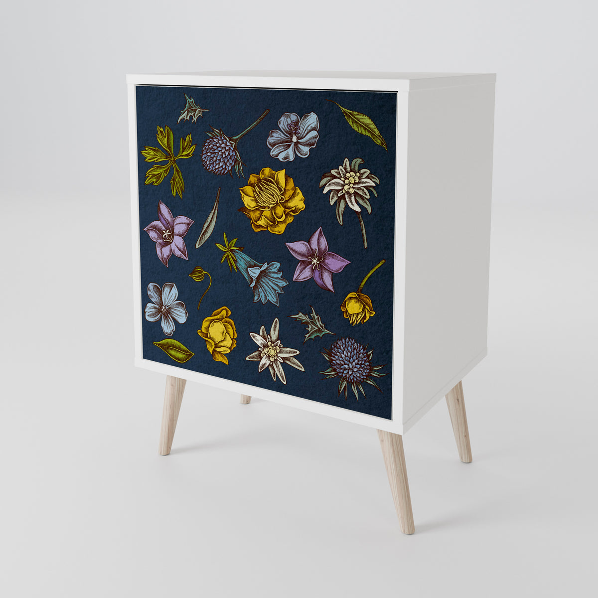 FLOWERS ON NAVY BLUE Skänk med en dörr