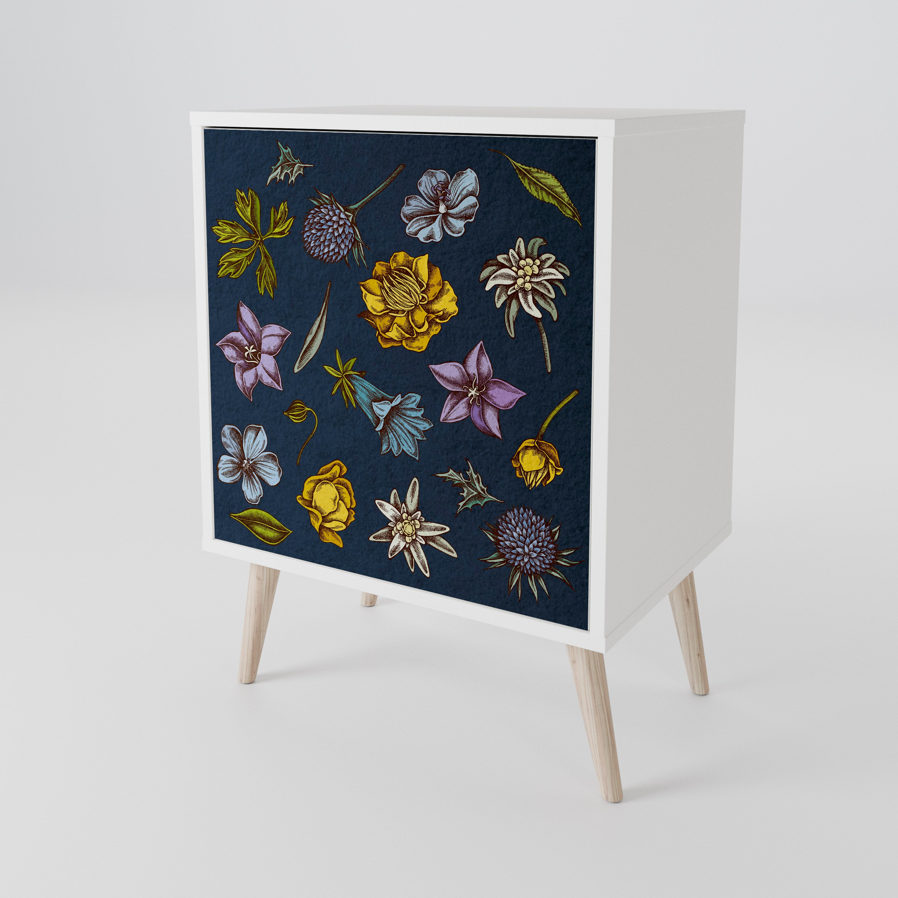 FLOWERS ON NAVY BLUE Skänk med en dörr