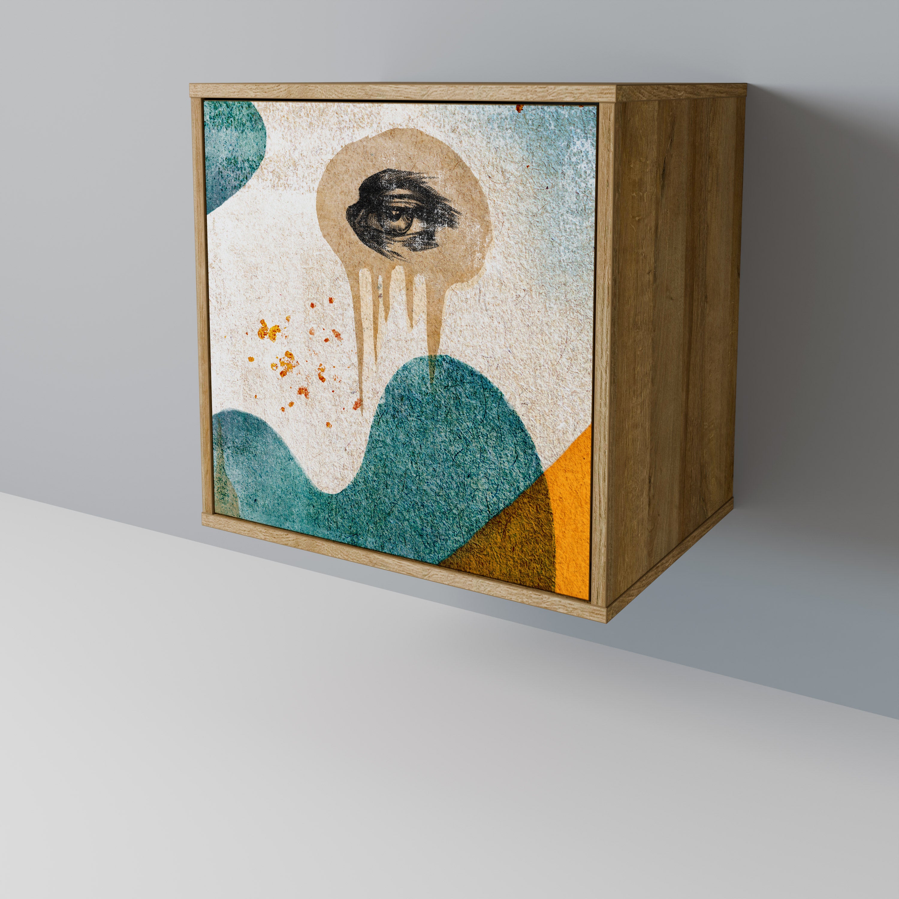 ABSTRACT FACES 1-Door Sideboard in Oak Effect