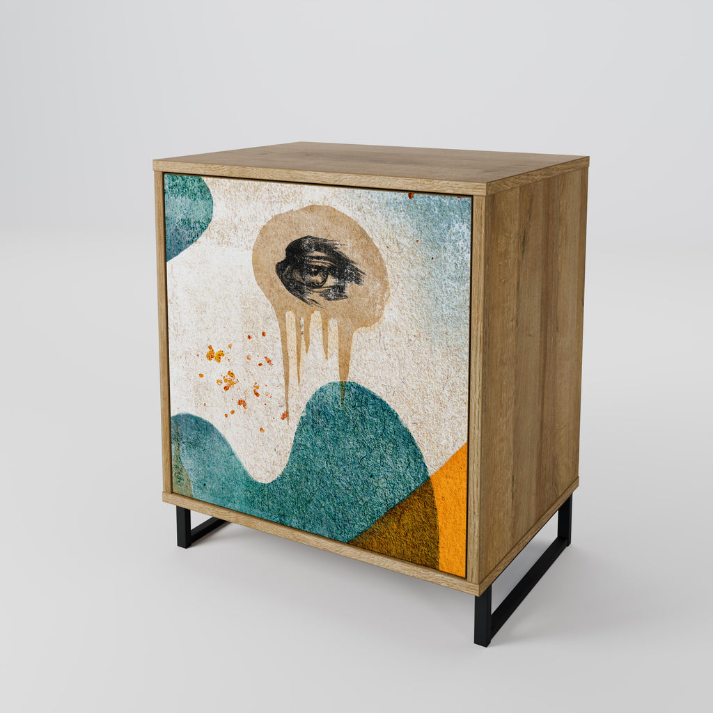 ABSTRACT FACES 1-Door Sideboard in Oak Effect