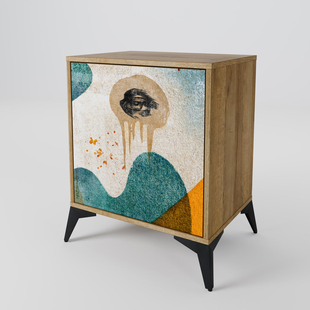 ABSTRACT FACES 1-Door Sideboard in Oak Effect