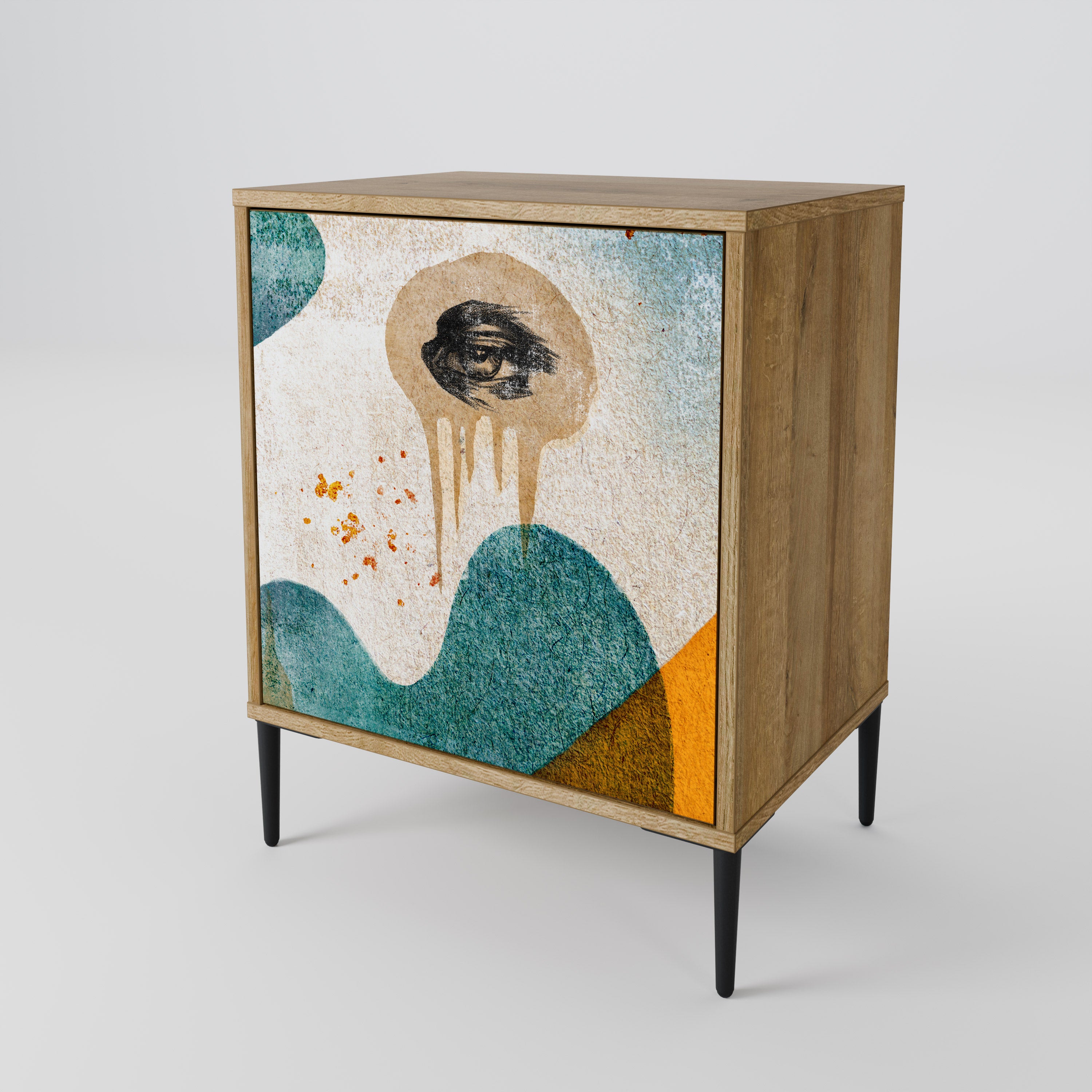 ABSTRACT FACES 1-Door Sideboard in Oak Effect