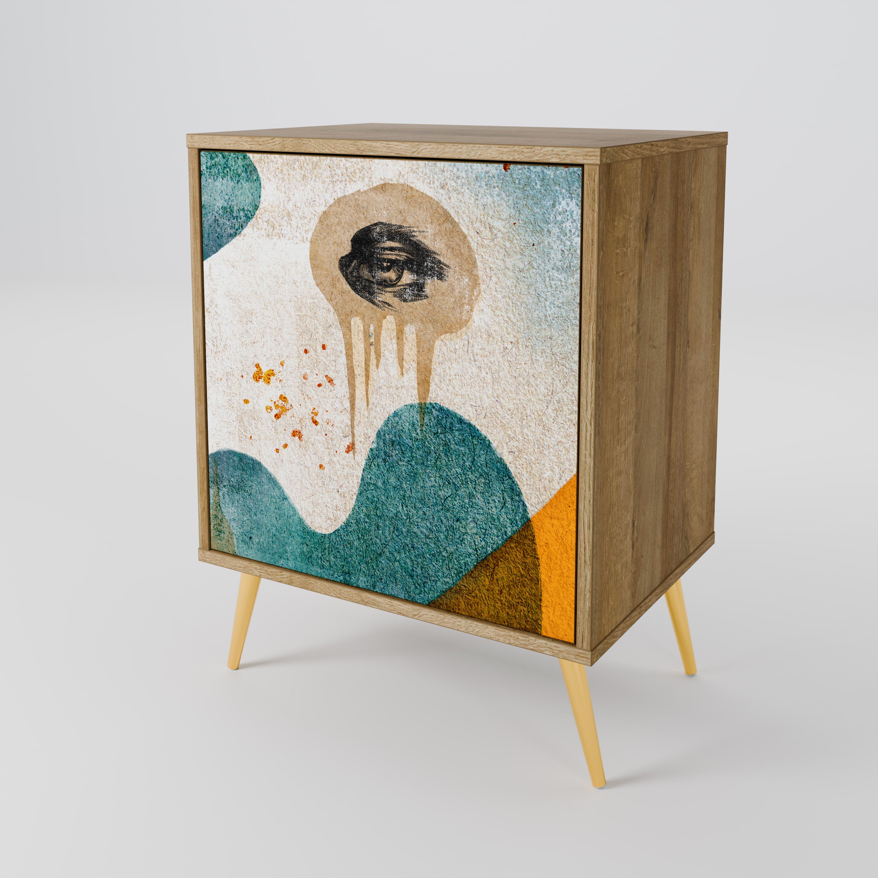 ABSTRACT FACES 1-Door Sideboard in Oak Effect
