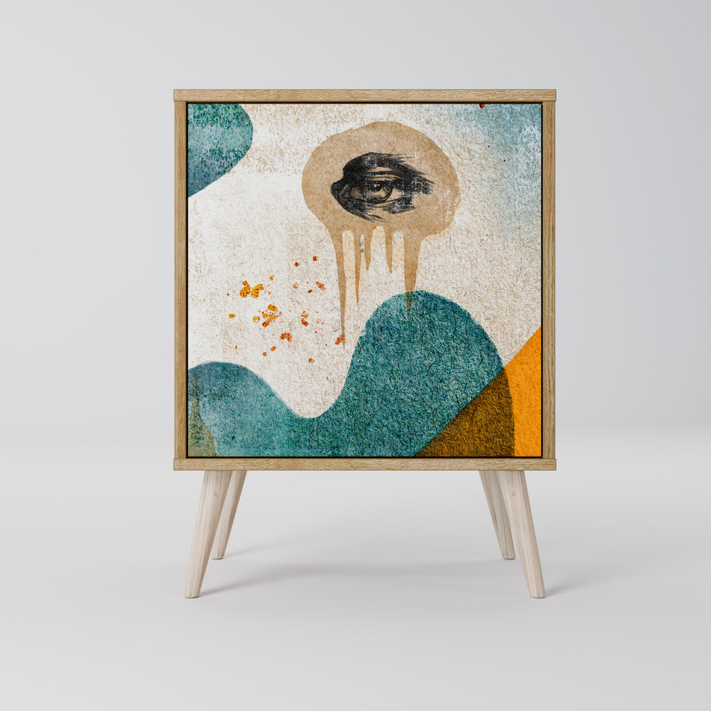 ABSTRACT FACES 1-Door Sideboard in Oak Effect