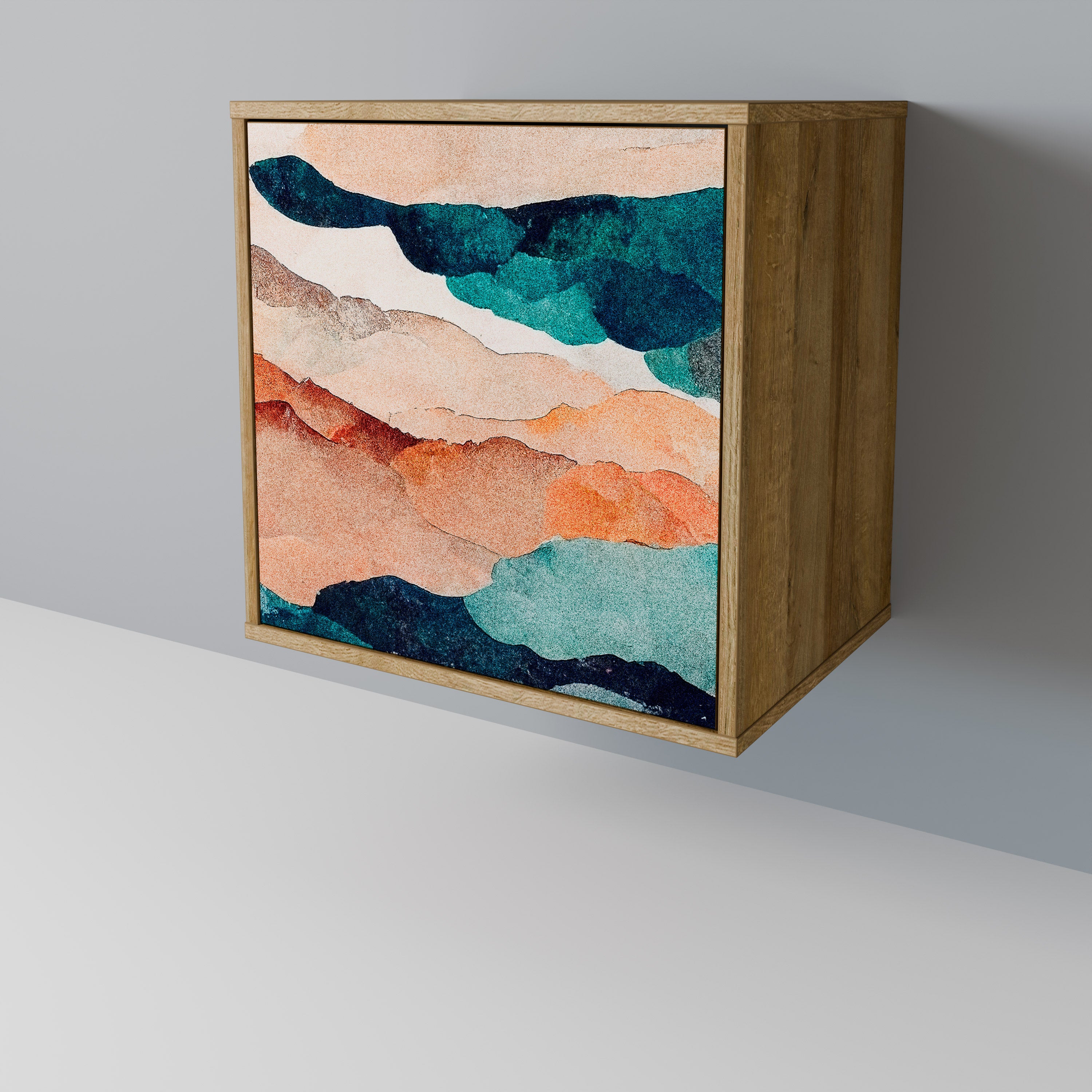 ABSTRACT LANDSCAPE 1-Door Sideboard in Oak Effect