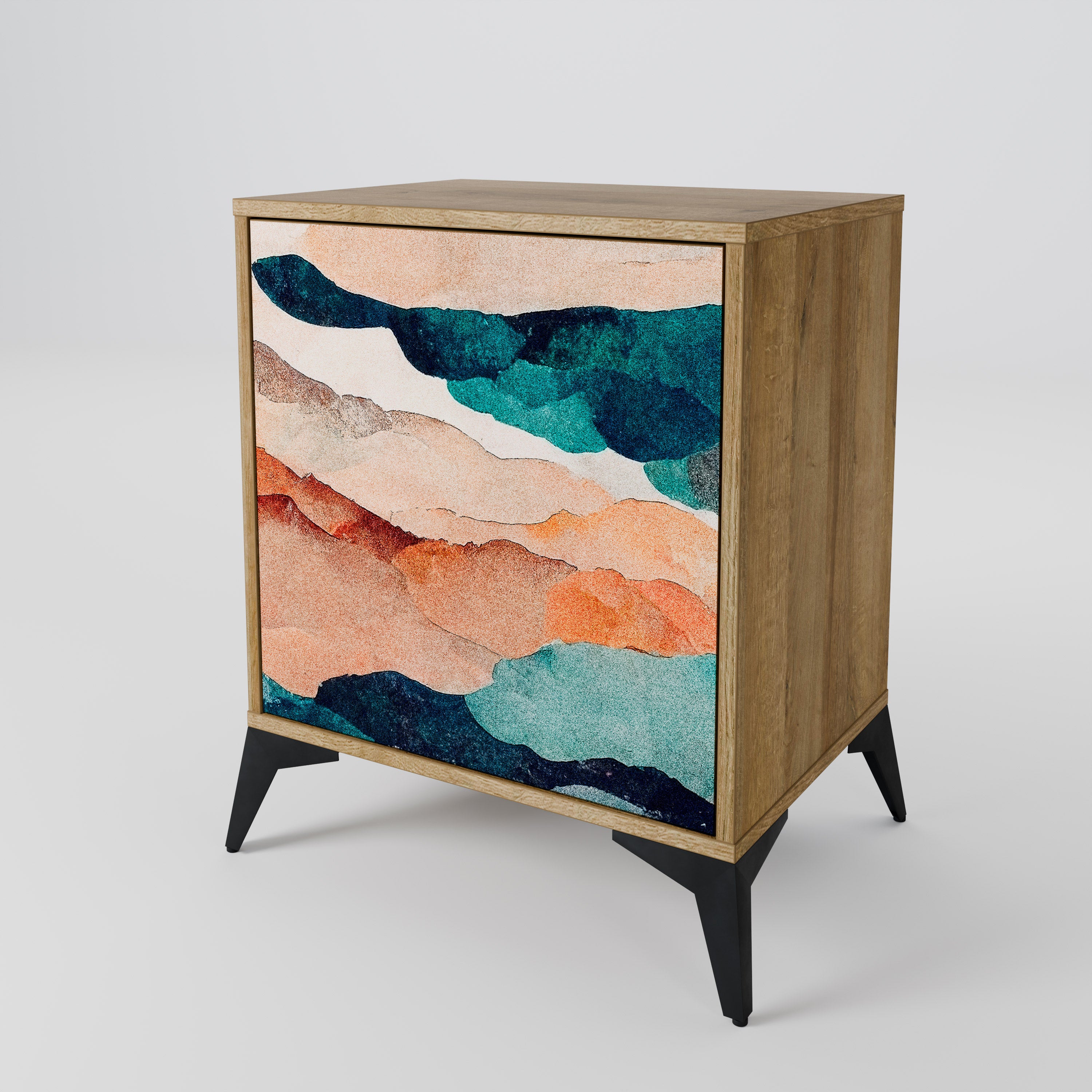 ABSTRACT LANDSCAPE 1-Door Sideboard in Oak Effect