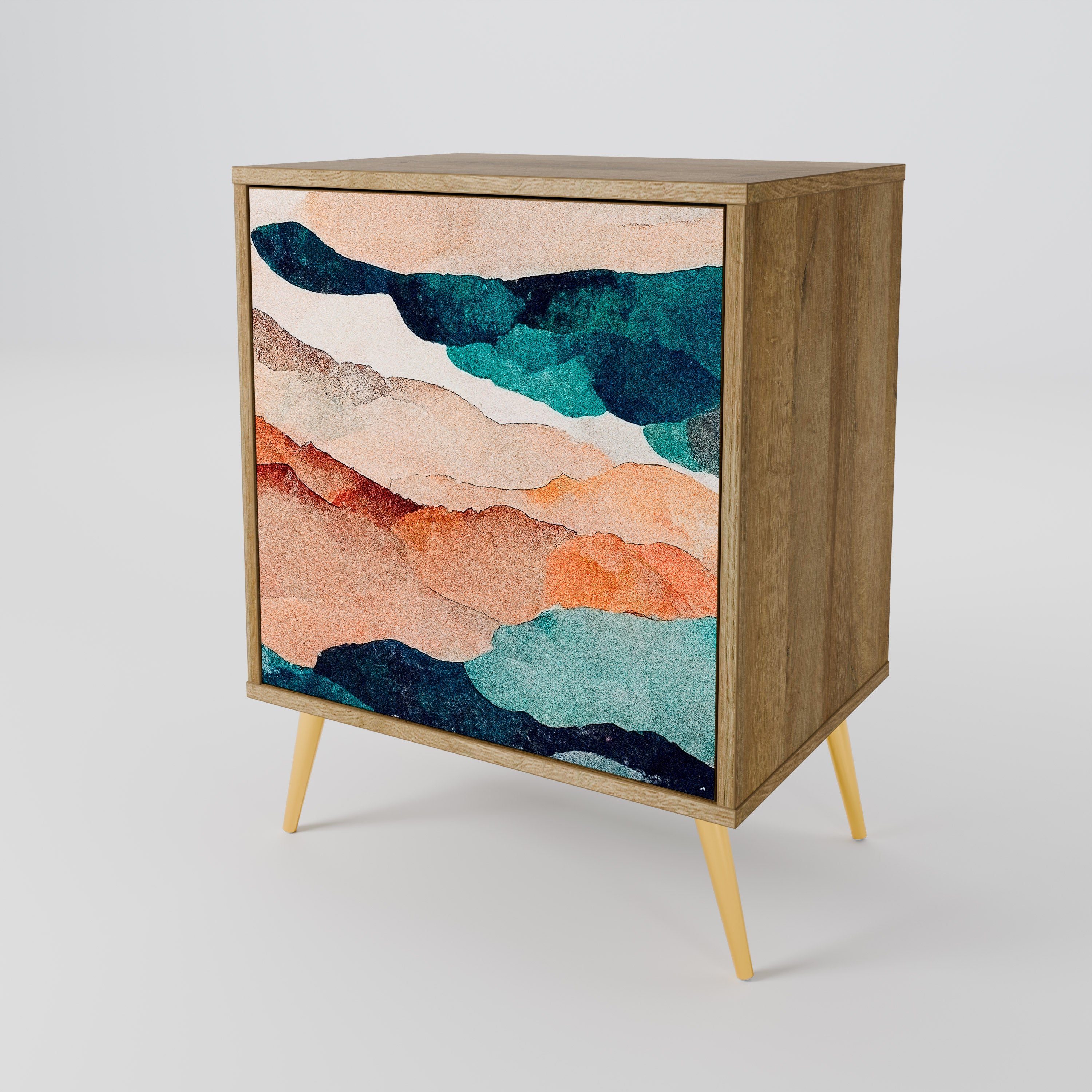 ABSTRACT LANDSCAPE 1-Door Sideboard in Oak Effect