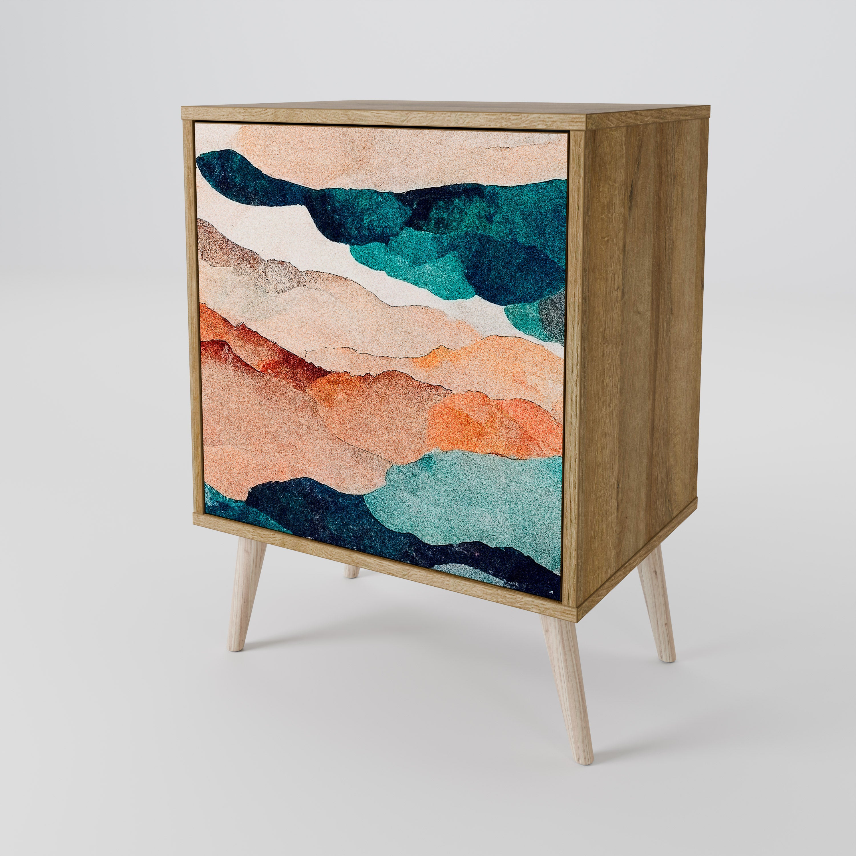 ABSTRACT LANDSCAPE 1-Door Sideboard in Oak Effect