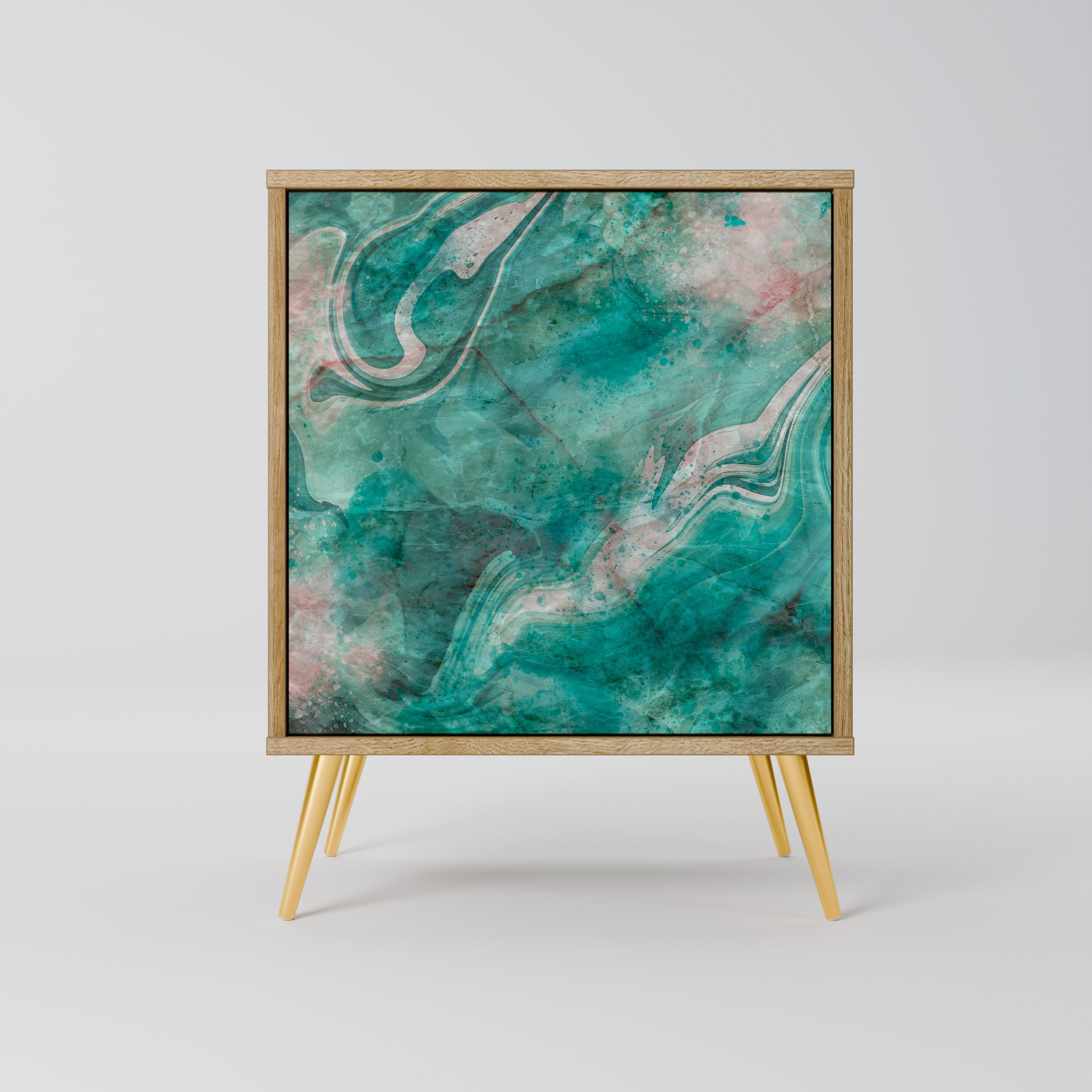 ABSTRACT ALCHEMY skänk med 1 dörr i ekeffekt