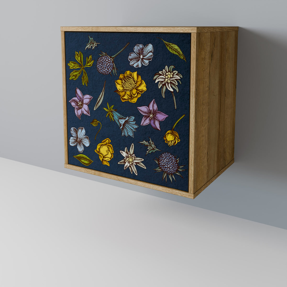 FLOWERS ON NAVY BLUE Skänk med en dörr