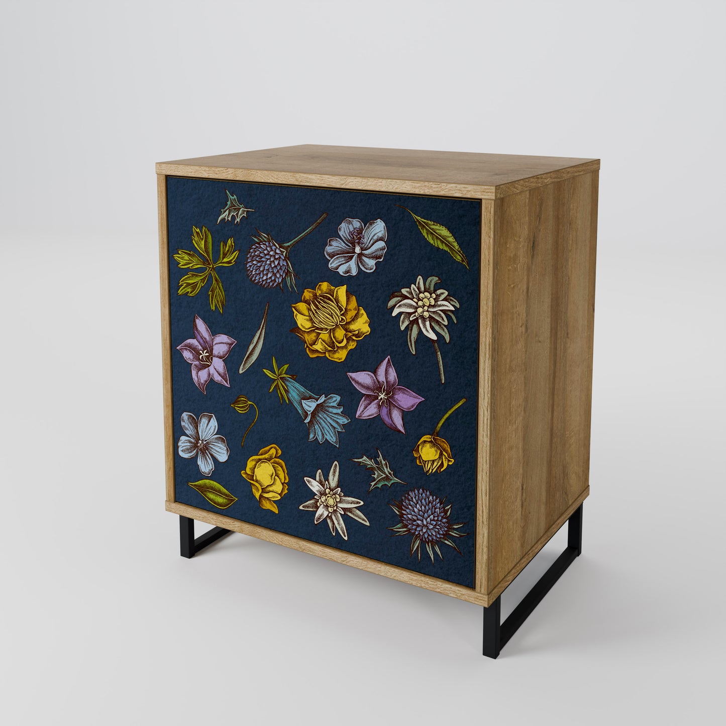 FLOWERS ON NAVY BLUE Skänk med en dörr